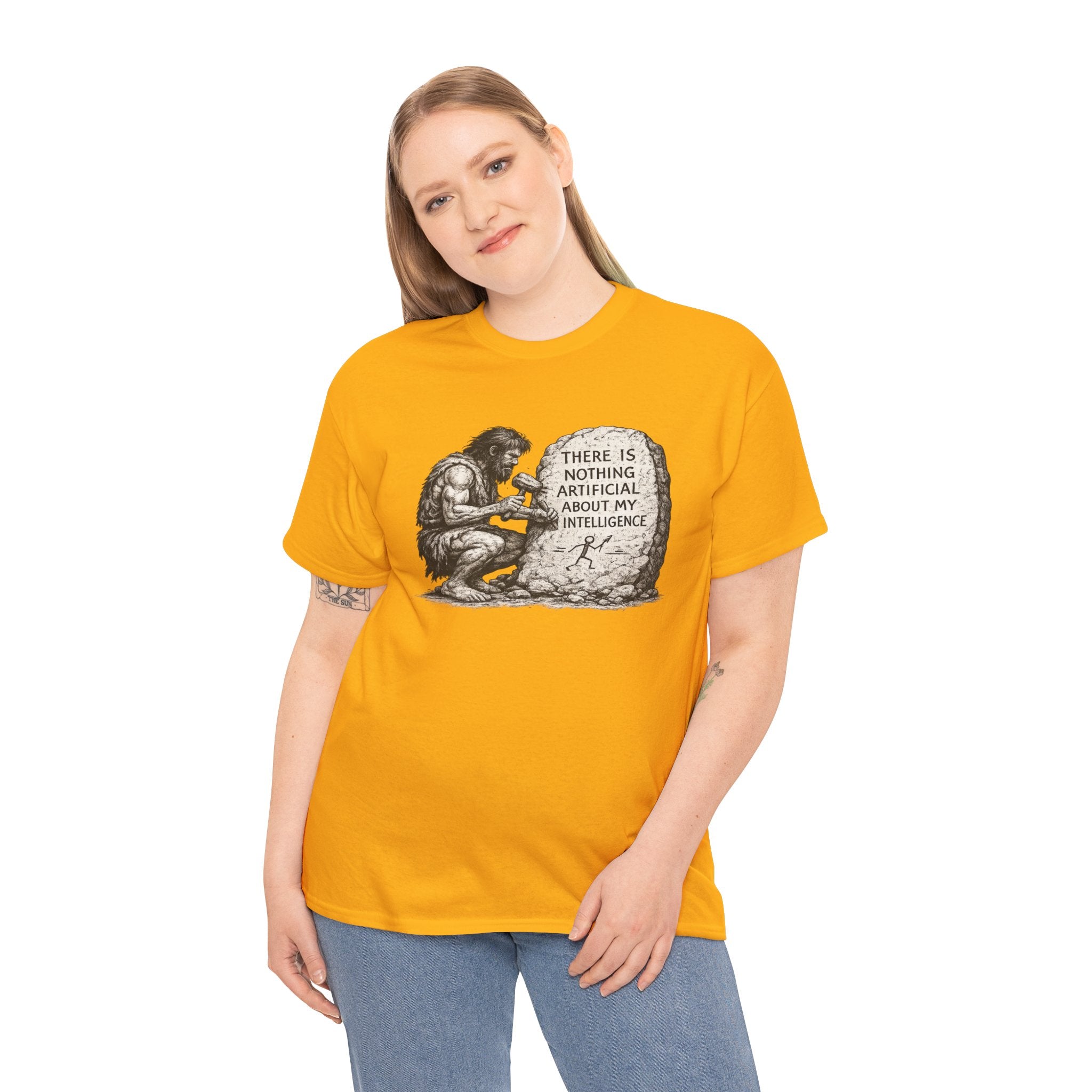 There Is Nothing Artificial About My Intelligence Caveman T Shirt – Funny AI Philosophy Graphic Tee