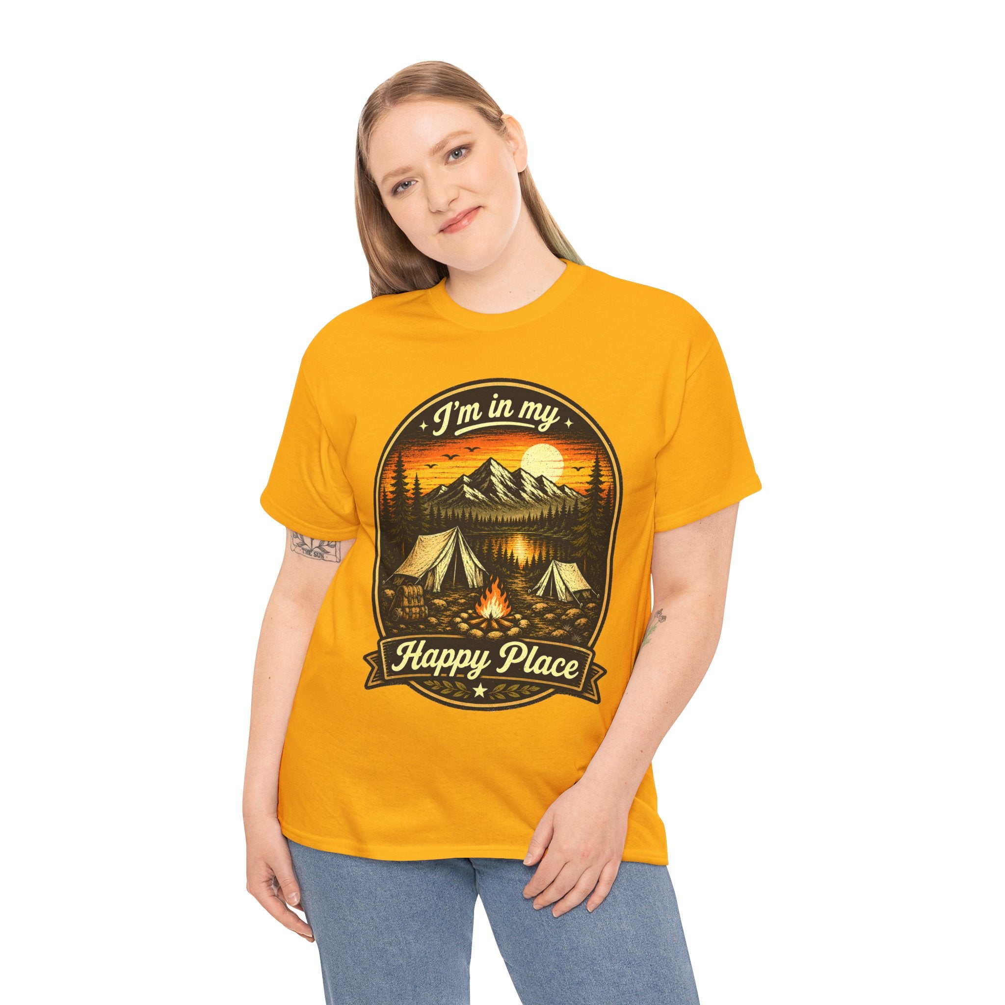 I’m In My Happy Place Camping T Shirt – Vintage Campfire Graphic Tee for Hikers & Outdoor Lovers
