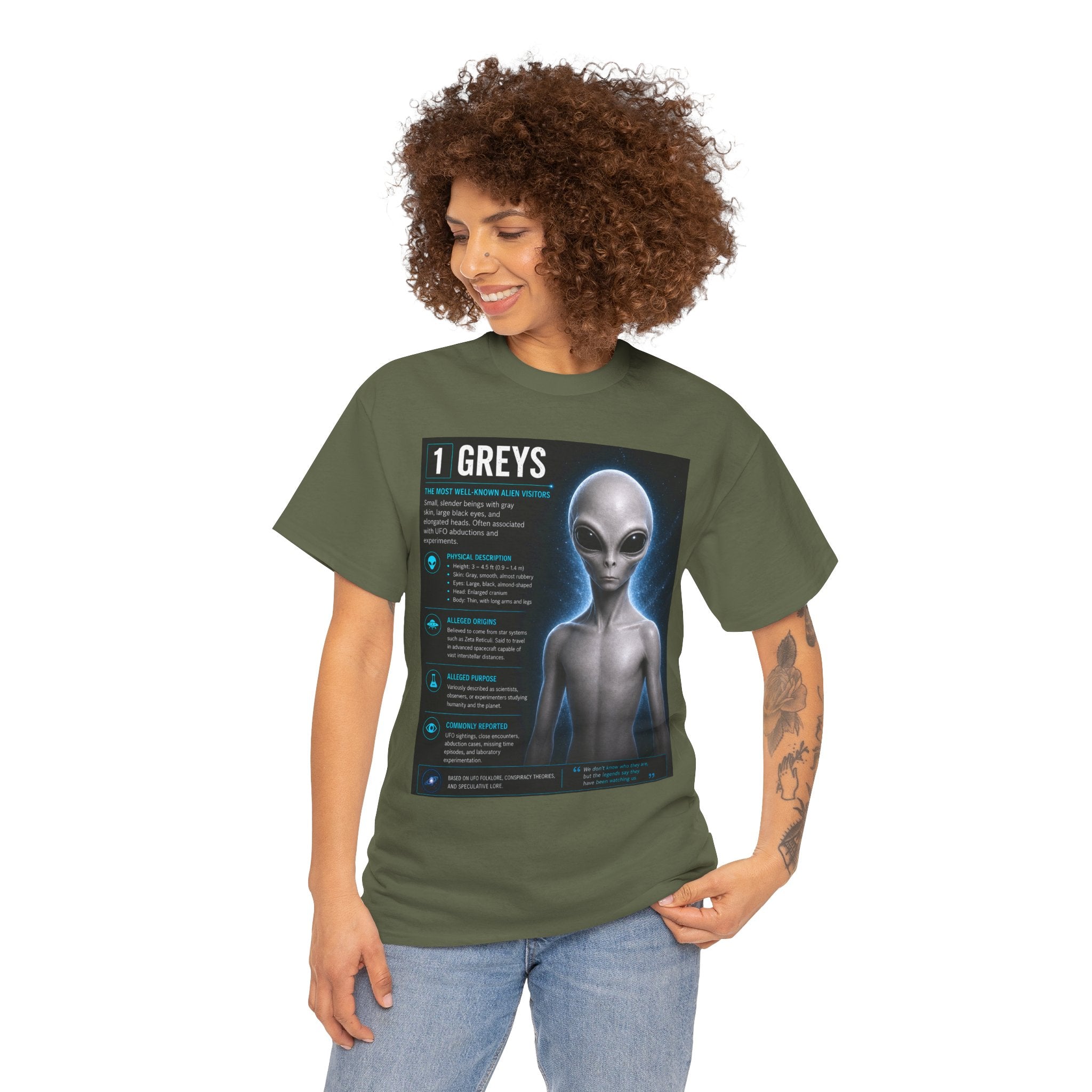 Grey Alien Species Guide T-Shirt – Vintage UFO Conspiracy Graphic Tee | Ancient Aliens Shirt