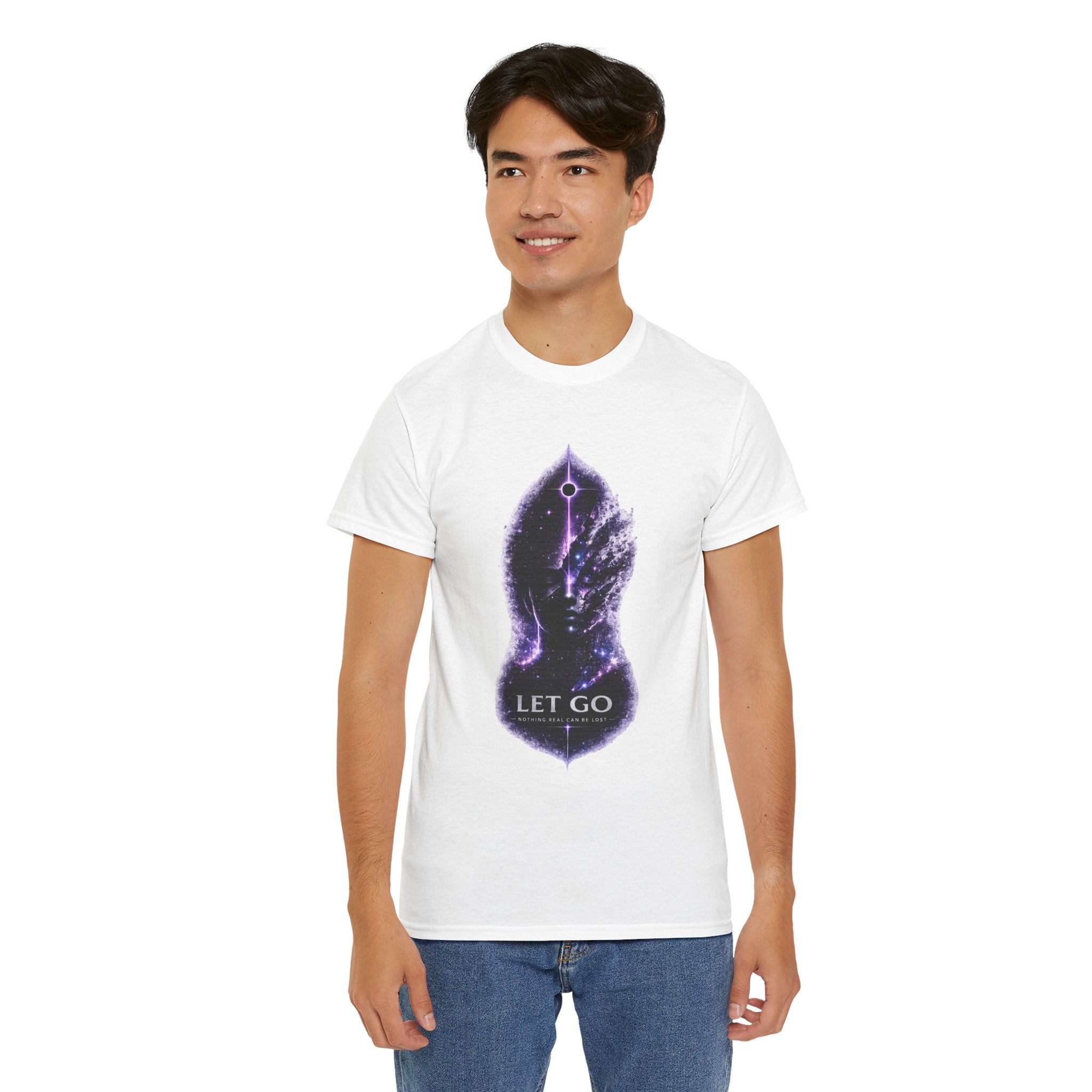 Let Go Spiritual Meditation T Shirt – Cosmic Mindfulness Graphic Tee