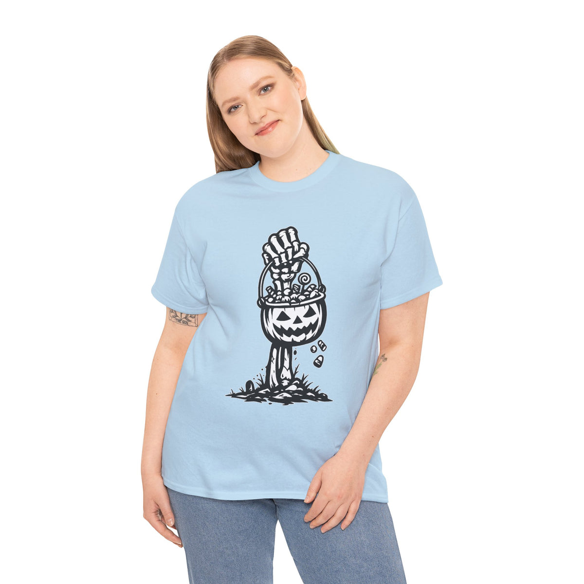 Skeleton Hand Trick or Treat Halloween Graphic T-Shirt | WildOrbit