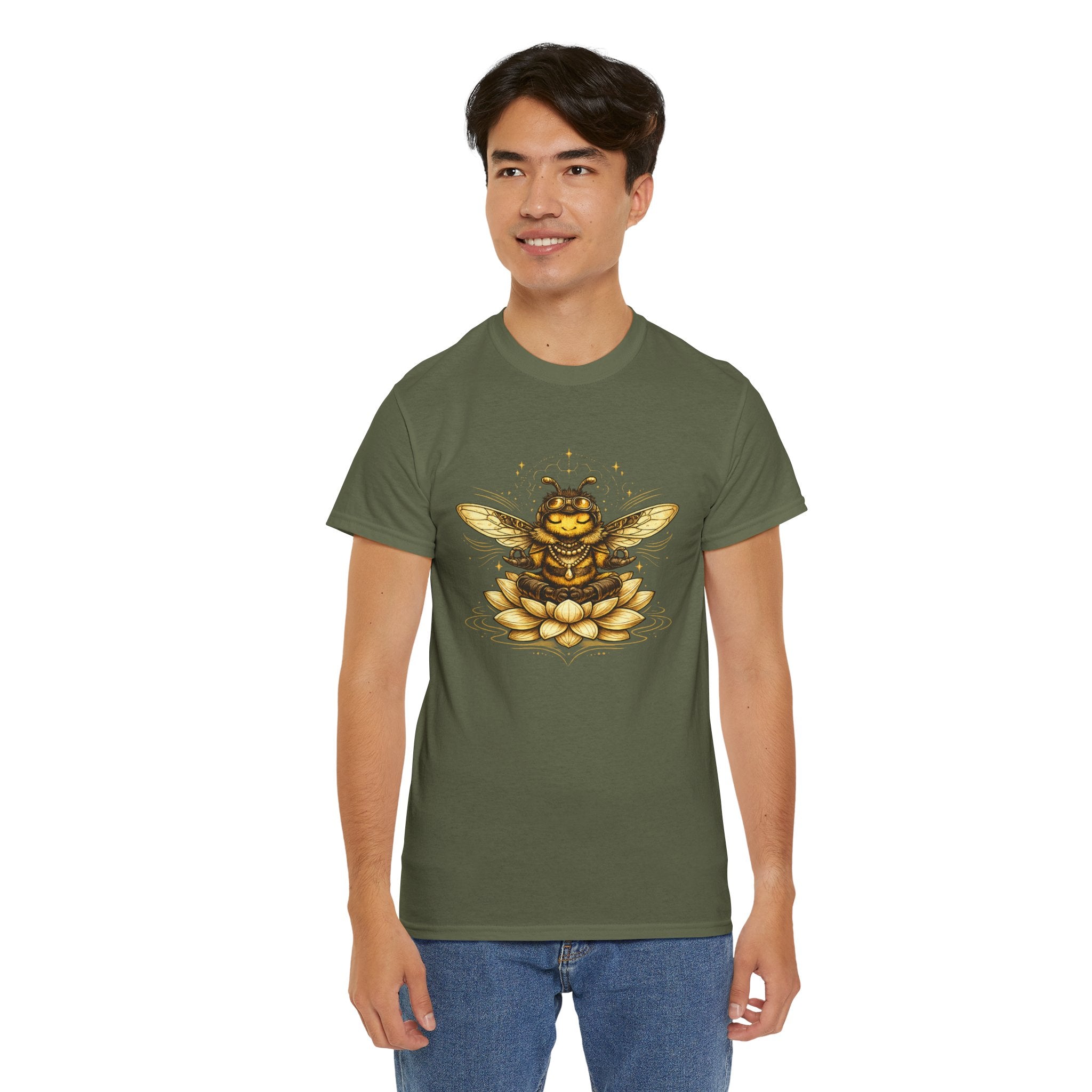 Zen Bee Lotus T Shirt – Golden Meditation Bee Graphic Tee