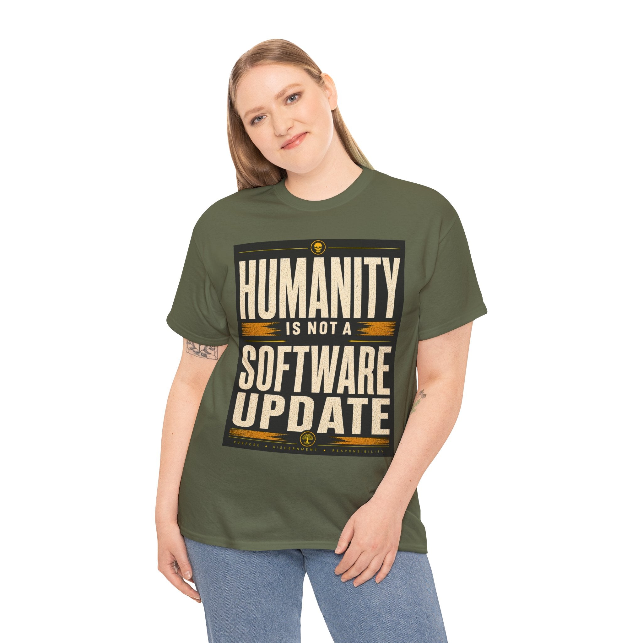 Humanity Is Not a Software Update T Shirt – Retro AI Philosophy Graphic Tee