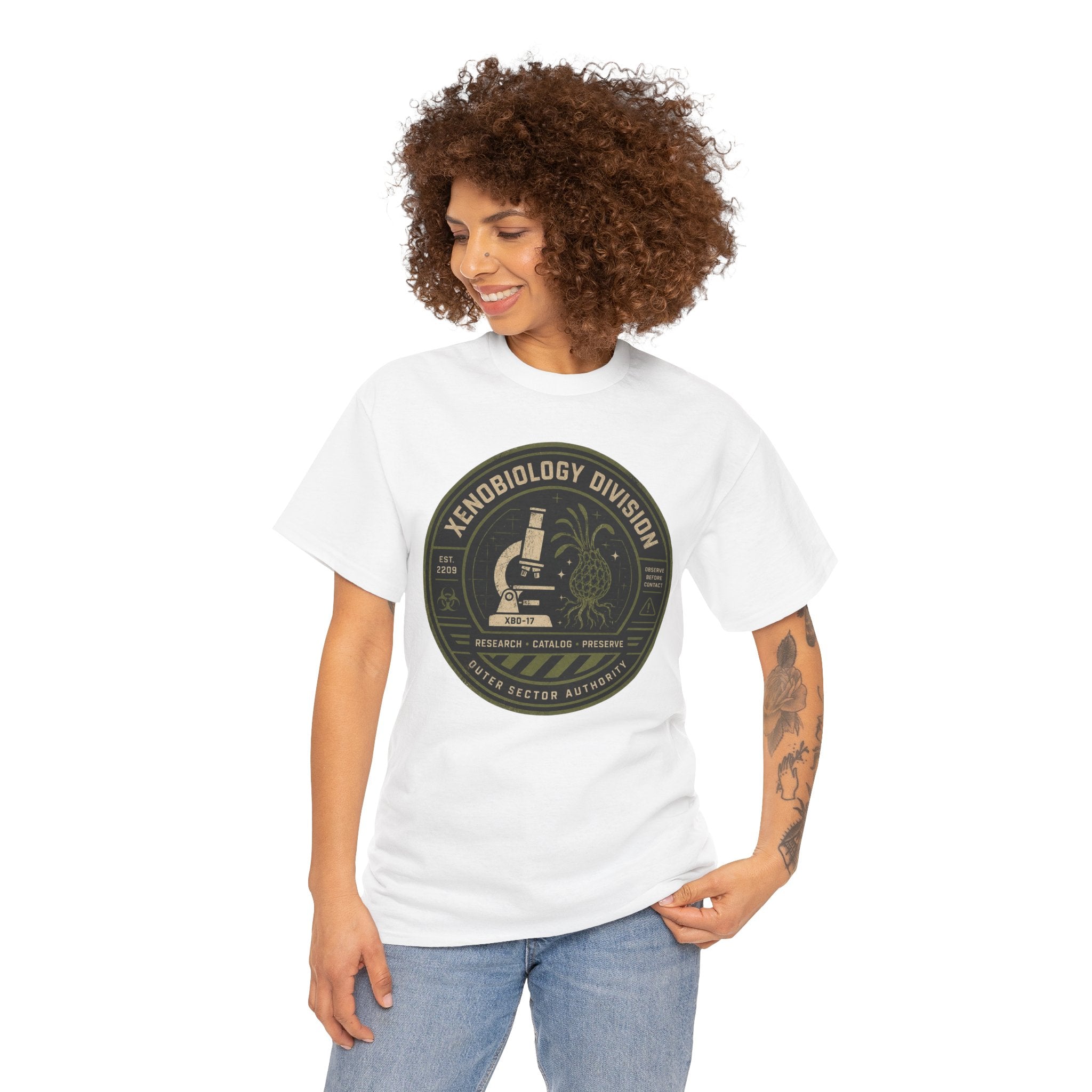 Xenobiology Division T Shirt – Retro Sci Fi Microbiology Research Graphic Tee