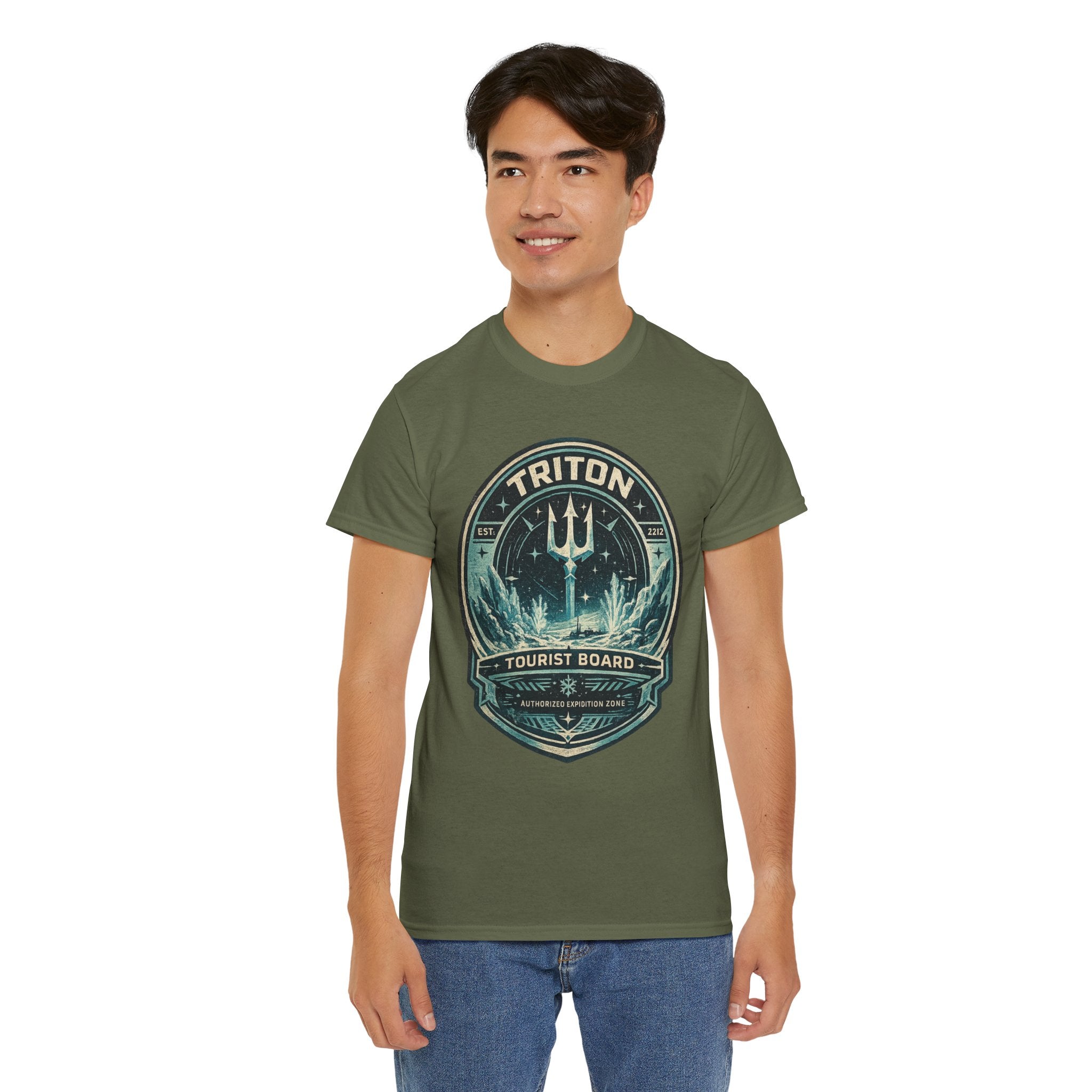 Triton Tourist Board T Shirt – Retro Sci Fi Ocean Planet Graphic Tee