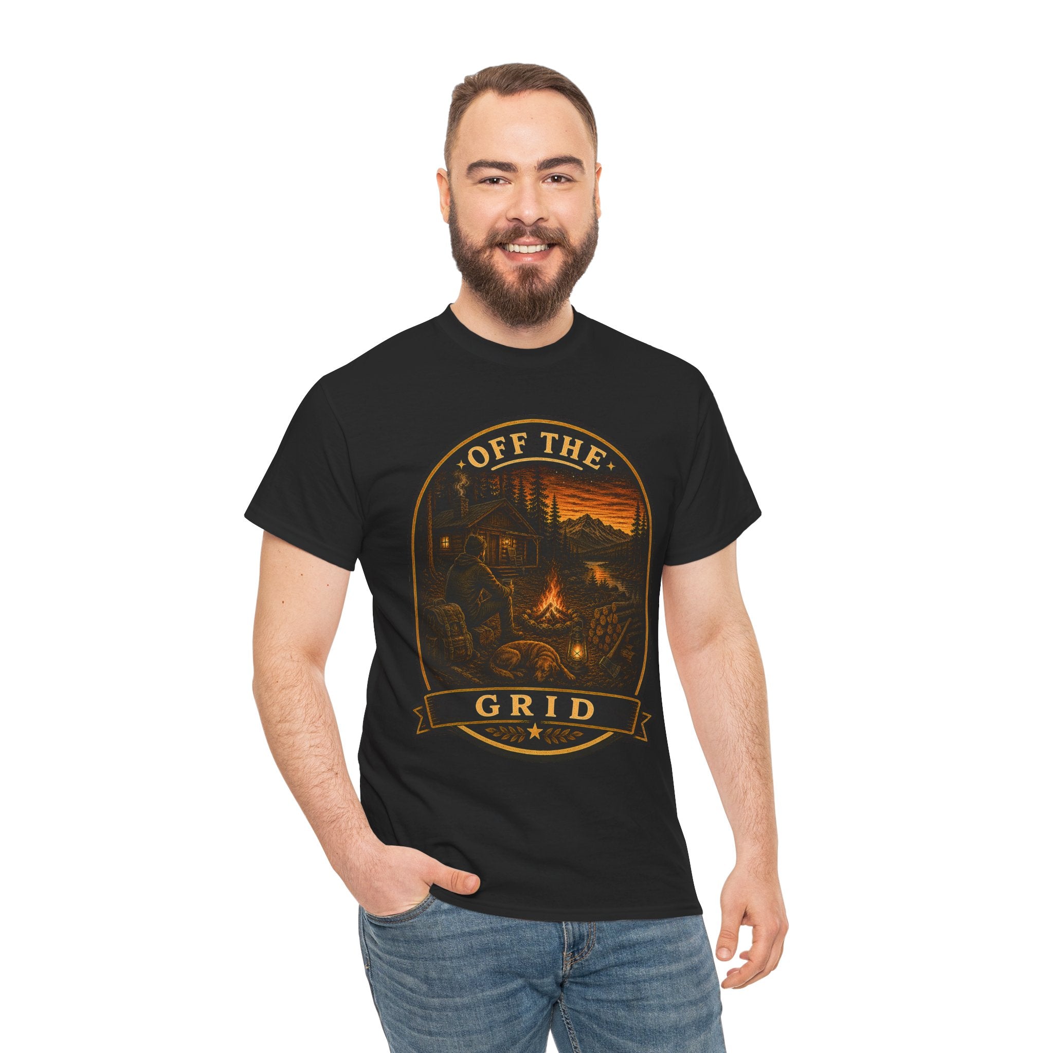 Off The Grid Camping T Shirt – Vintage Outdoor Campfire Adventure Graphic Tee
