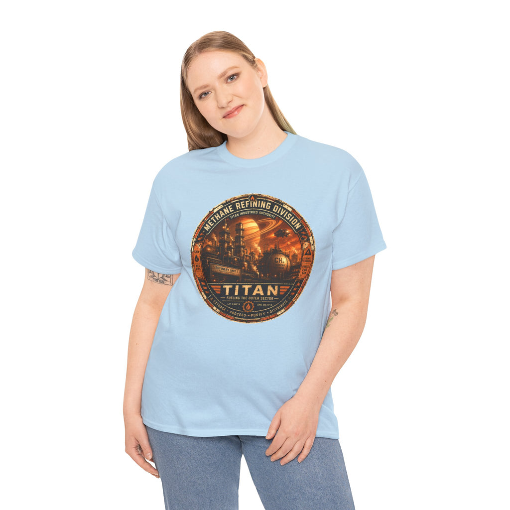 Titan Methane Refining Division T Shirt – Retro Sci Fi Industrial Graphic Tee