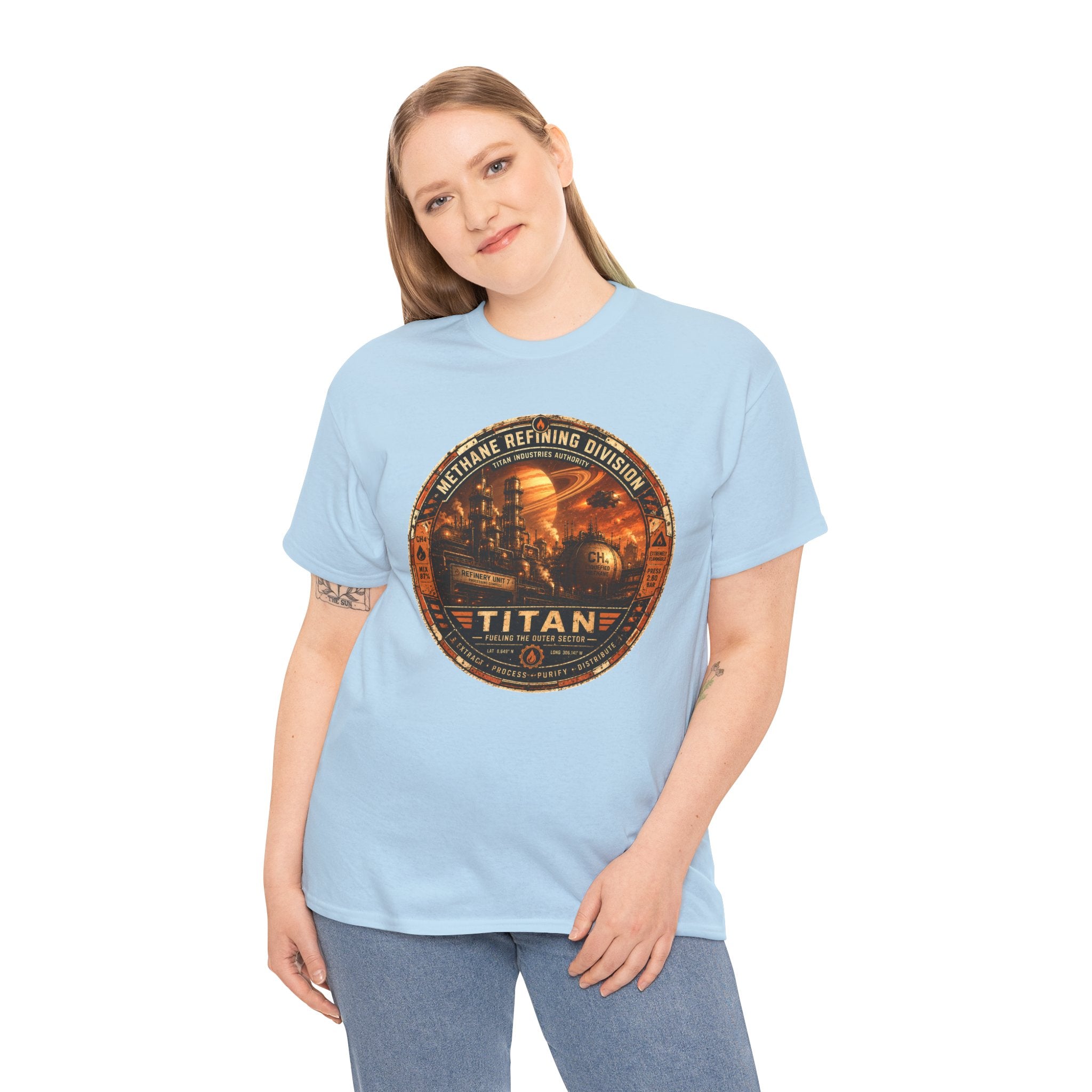 Titan Methane Refining Division T Shirt – Retro Sci Fi Industrial Graphic Tee