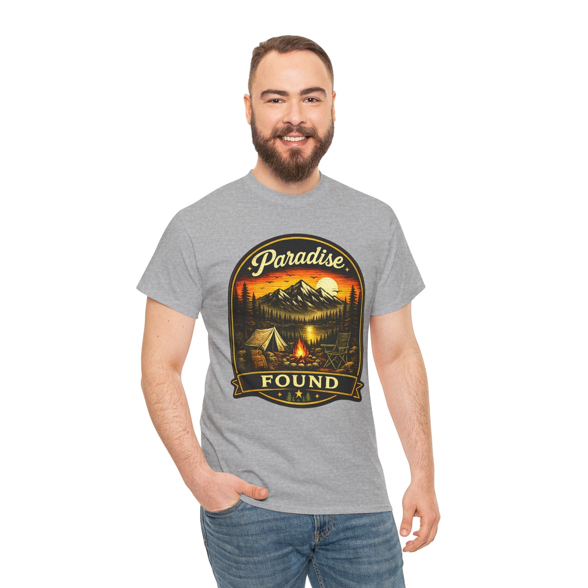 Paradise Found Camping T Shirt – Vintage Mountain Campfire Outdoor Graphic Tee