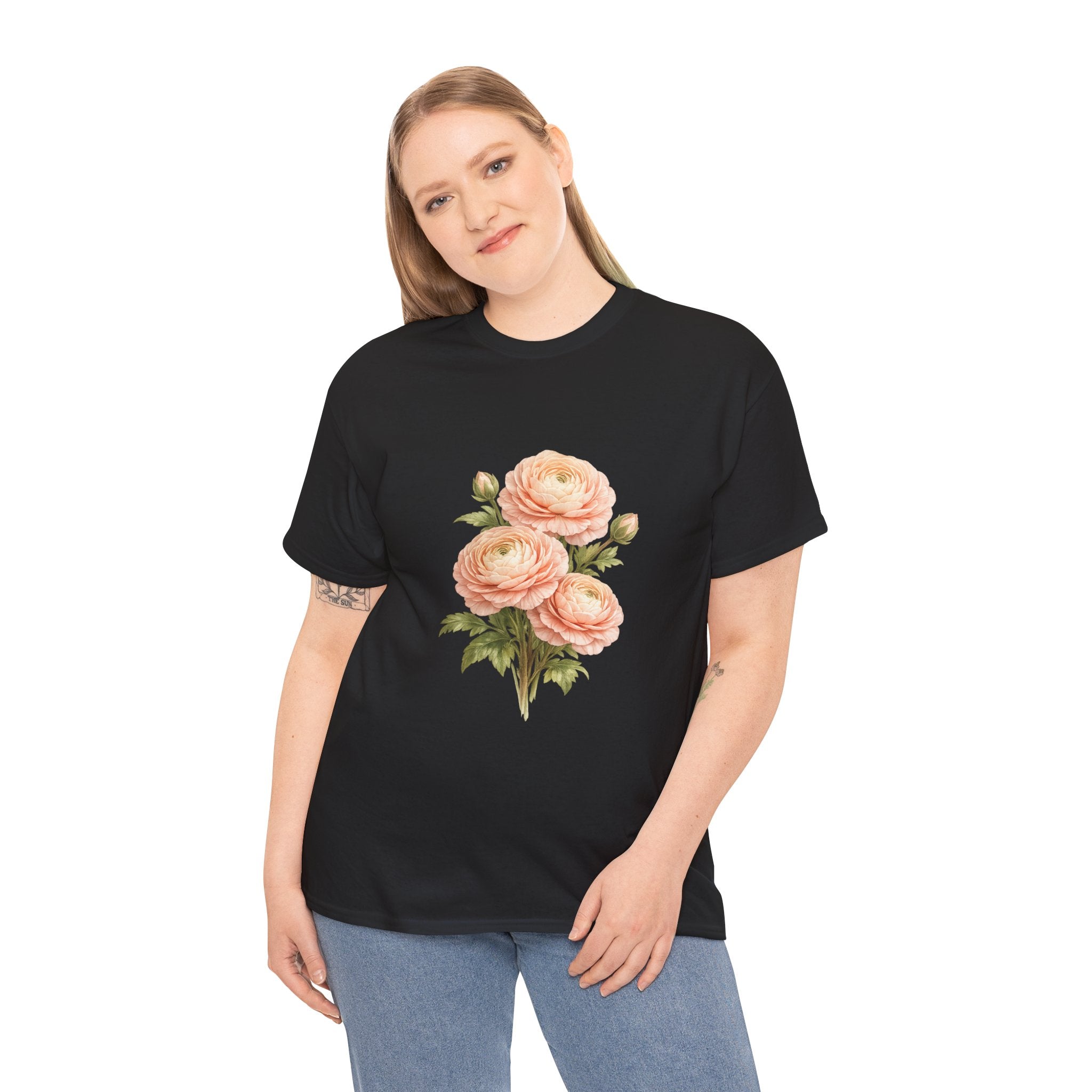 Ranunculus Flower T-Shirt – Vintage Peach Floral Graphic Tee for Botanical & Cottagecore Style