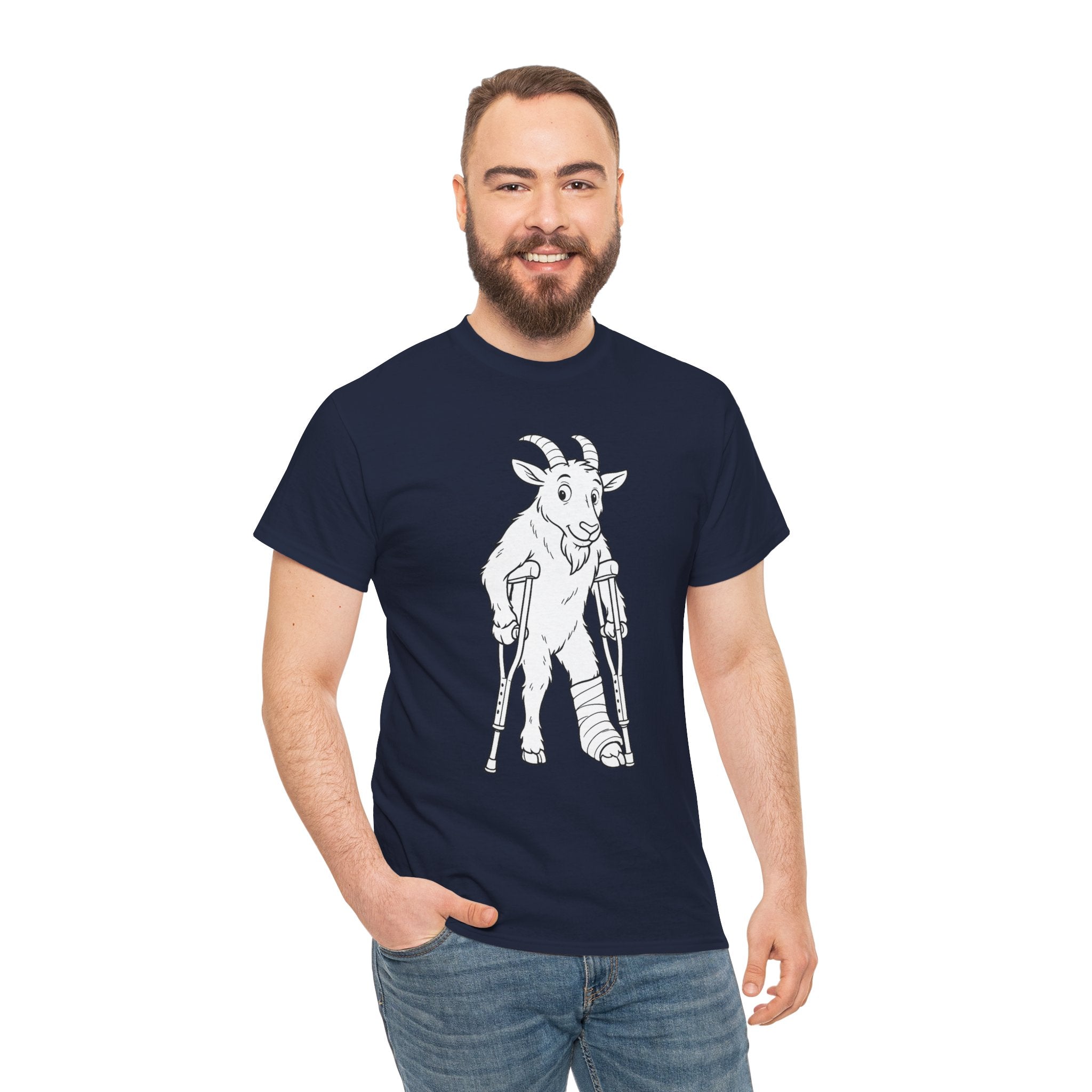 Funny Goat on Crutches T Shirt – Cute Hiking & Camping Graphic Tee for Outdoor Lovers
