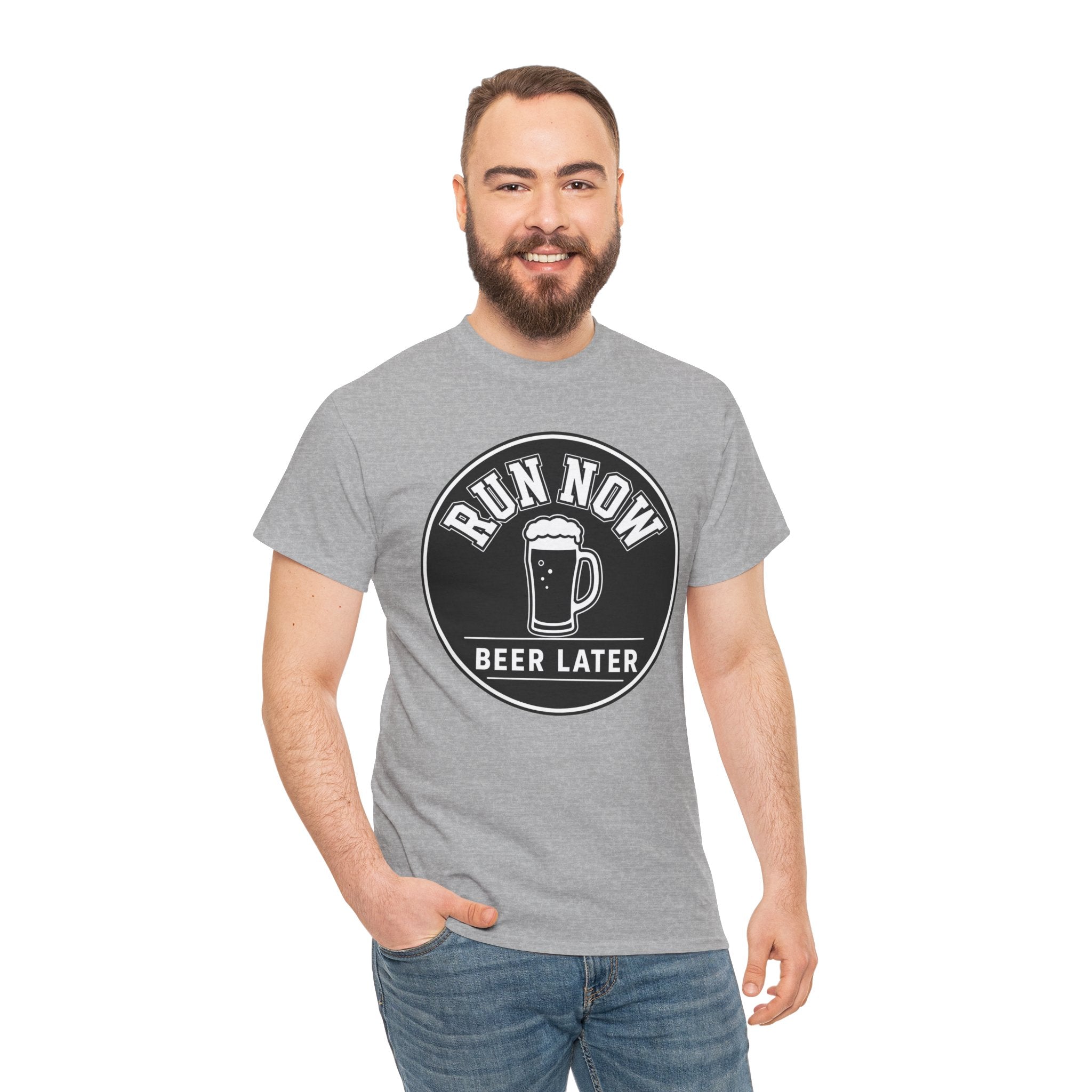 Run Now Beer Later T-Shirt – Funny Running Graphic Tee for Beer Lovers