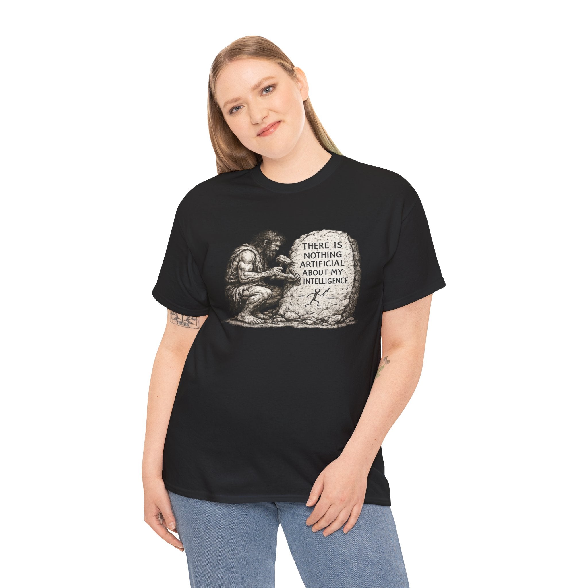There Is Nothing Artificial About My Intelligence Caveman T Shirt – Funny AI Philosophy Graphic Tee