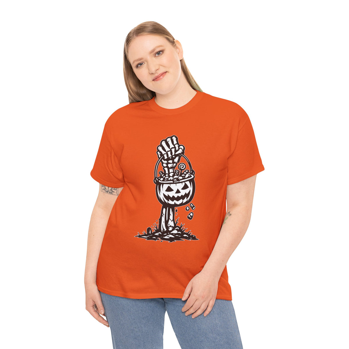 Skeleton Hand Trick or Treat Halloween Graphic T-Shirt | WildOrbit