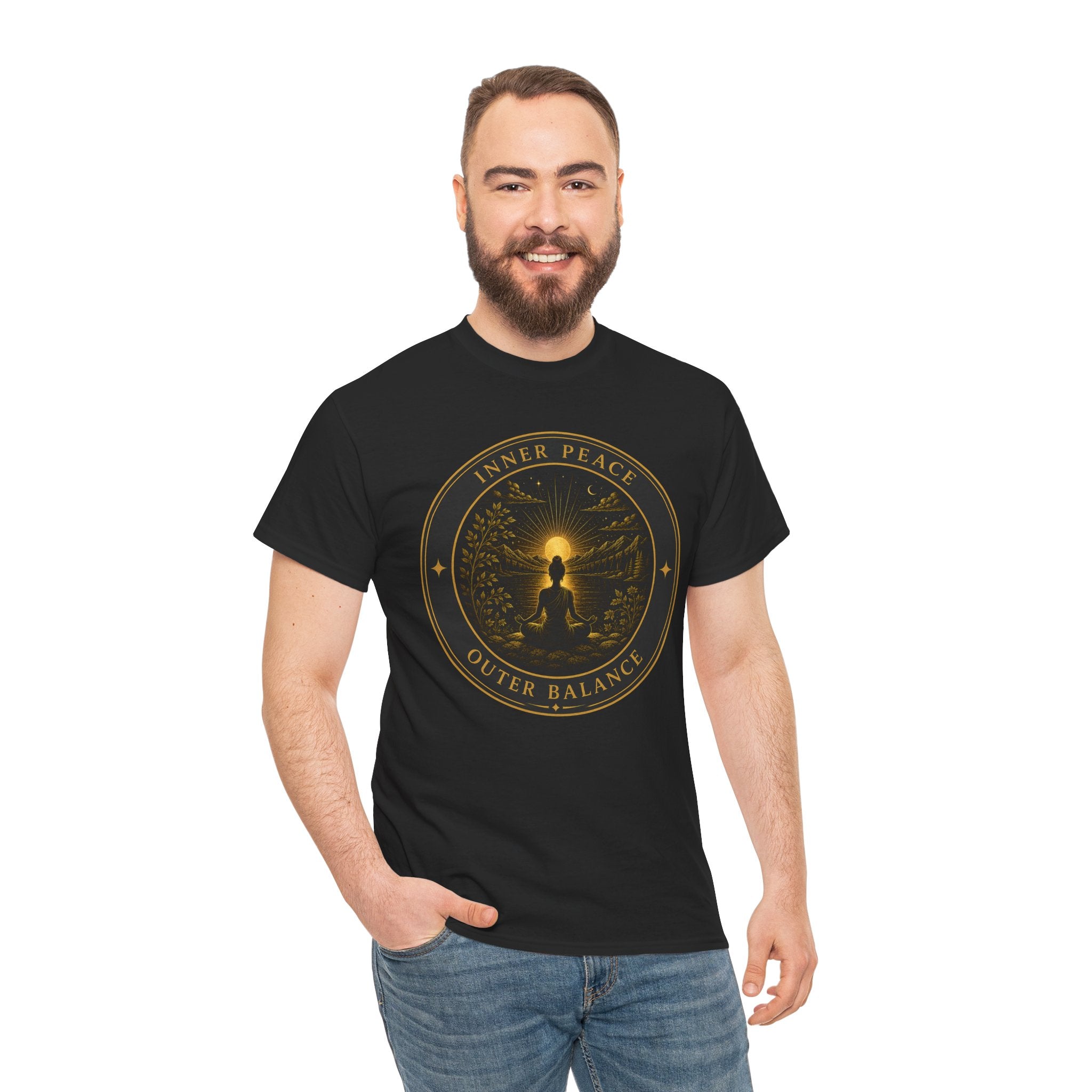 Inner Peace Outer Balance Meditation T-Shirt – Silhouette Sunrise Graphic Tee