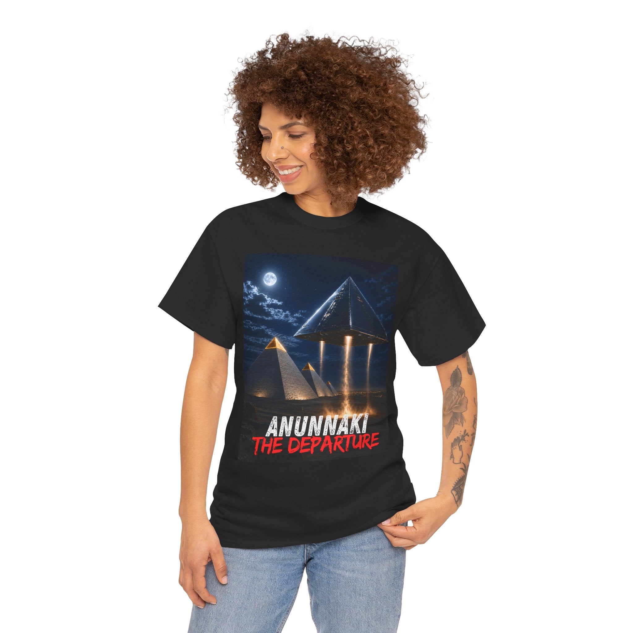 Anunnaki The Departure T-Shirt – Ancient Alien UFO Pyramid Sci-Fi Graphic Tee