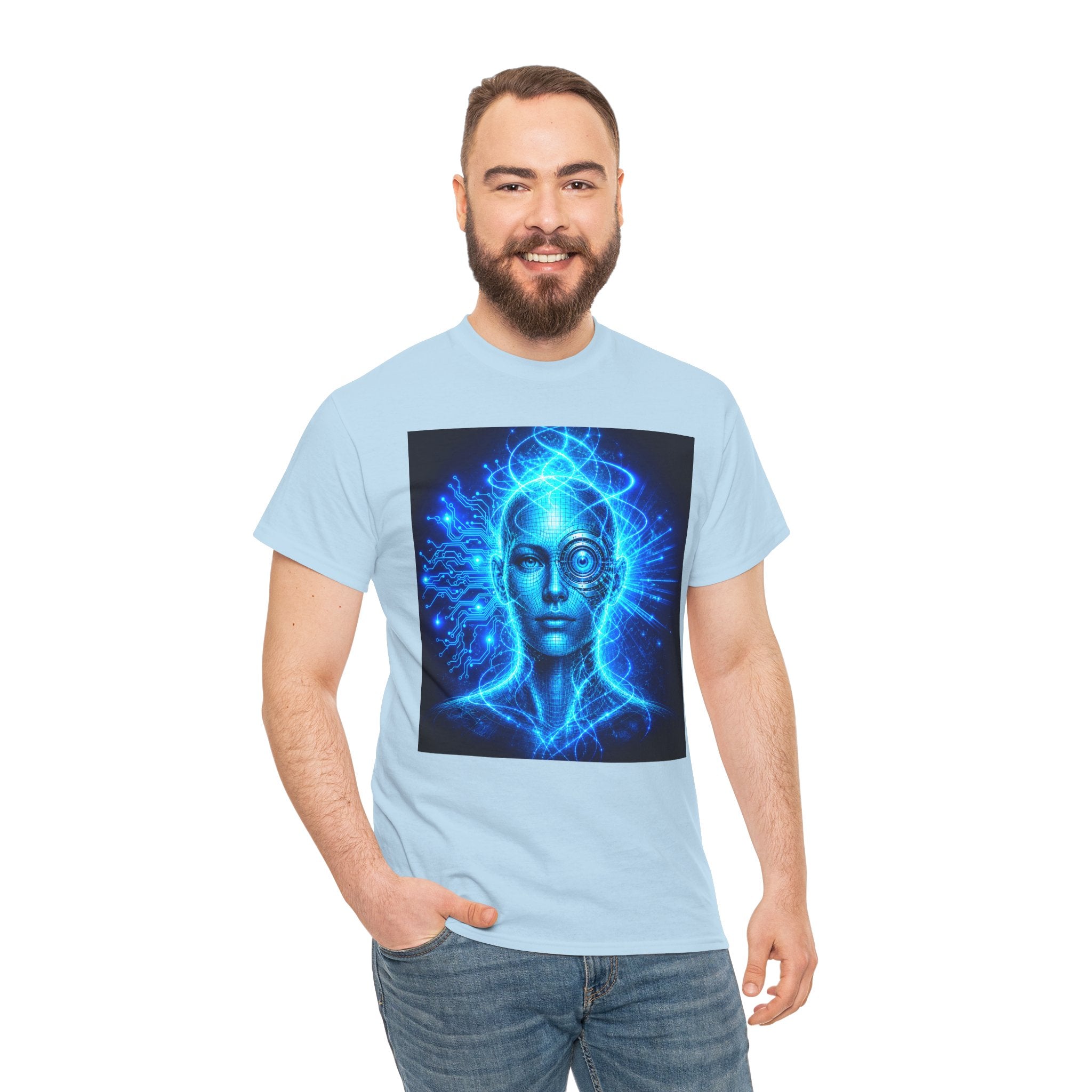 Sci Fi Cyborg Eye T Shirt – Futuristic Blue AI Cosmic Mind Graphic Tee