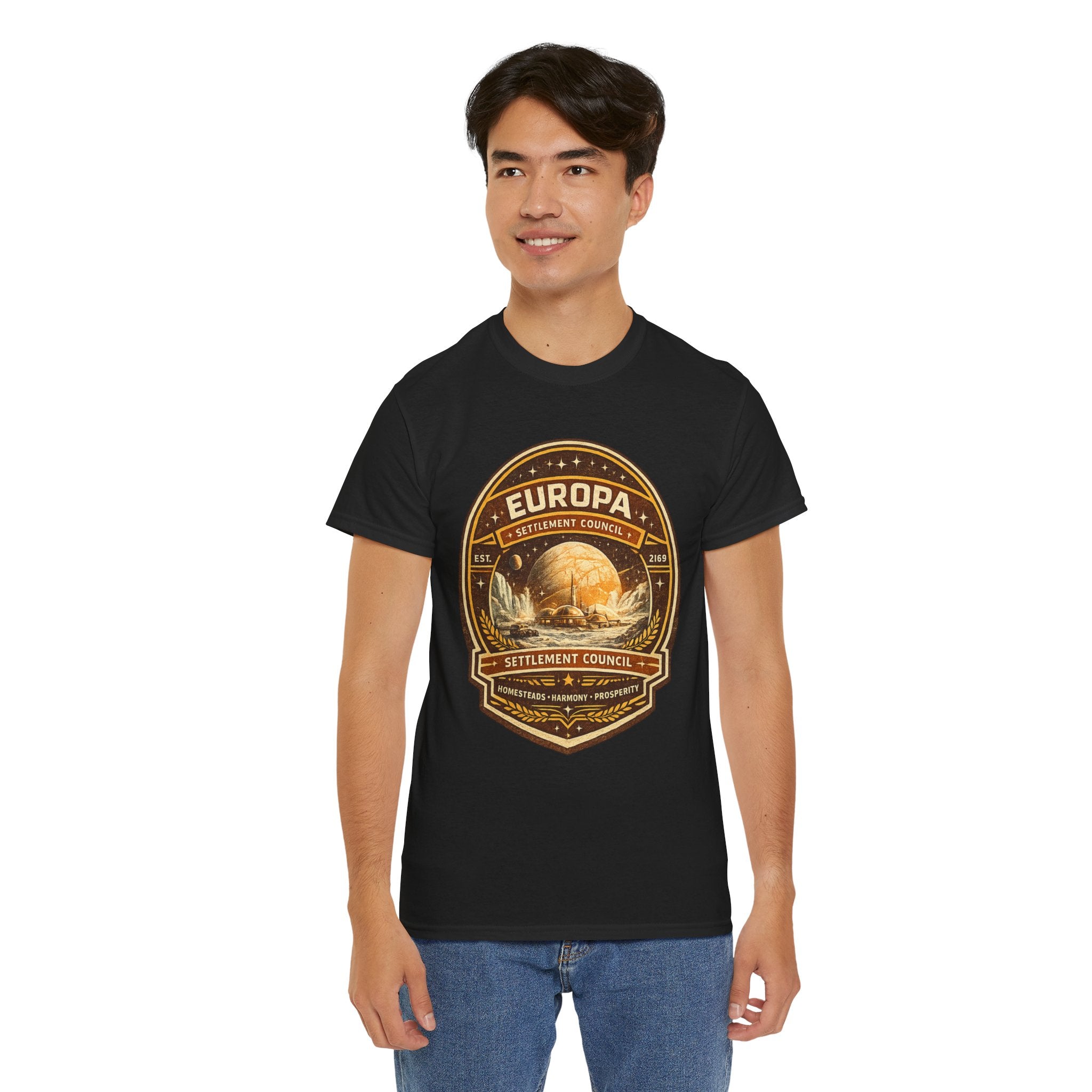 Europa Settlement Council T Shirt – Retro Sci Fi Space Colony Graphic Tee