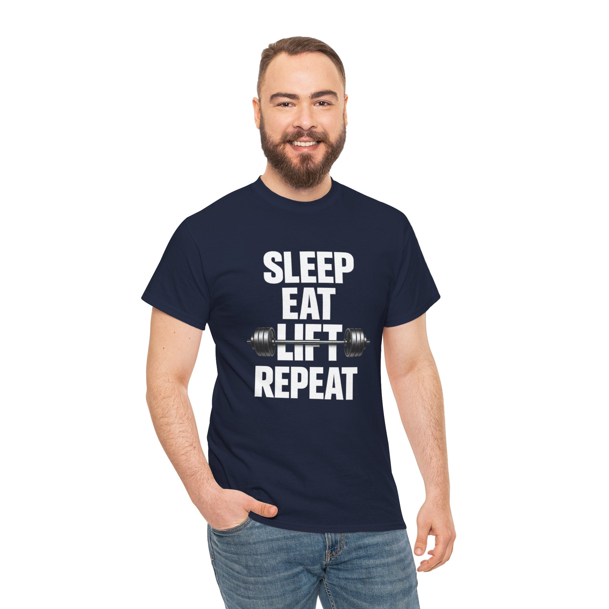 Sleep Eat Lift Barbell Repeat T-Shirt | Powerlifting Gym Shirt | Weightlifting Gift for Men and women