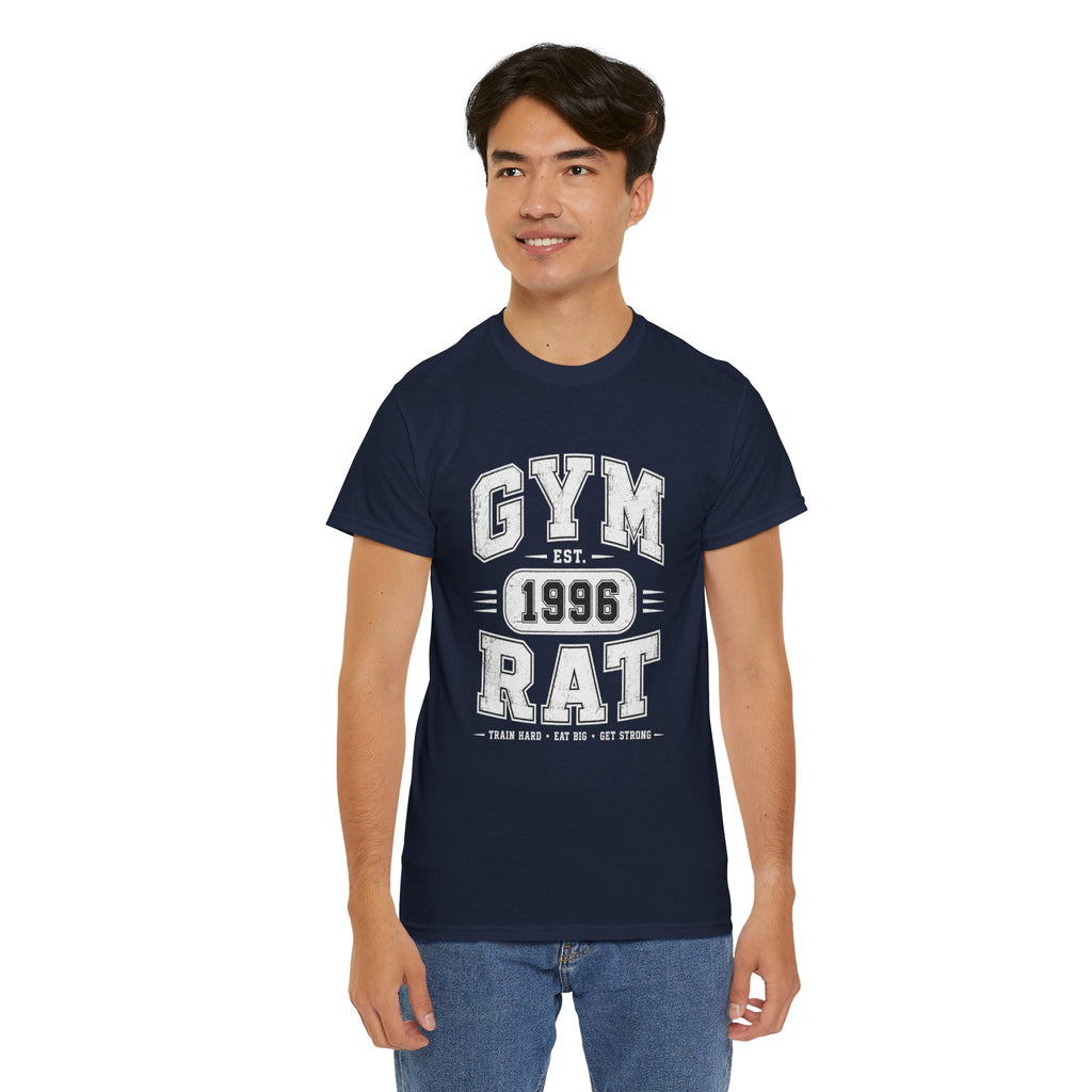 Gym Rat Est. 1996 T-Shirt Dark – Vintage Collegiate Gym Graphic Tee | Train Hard Eat Big Get Strong