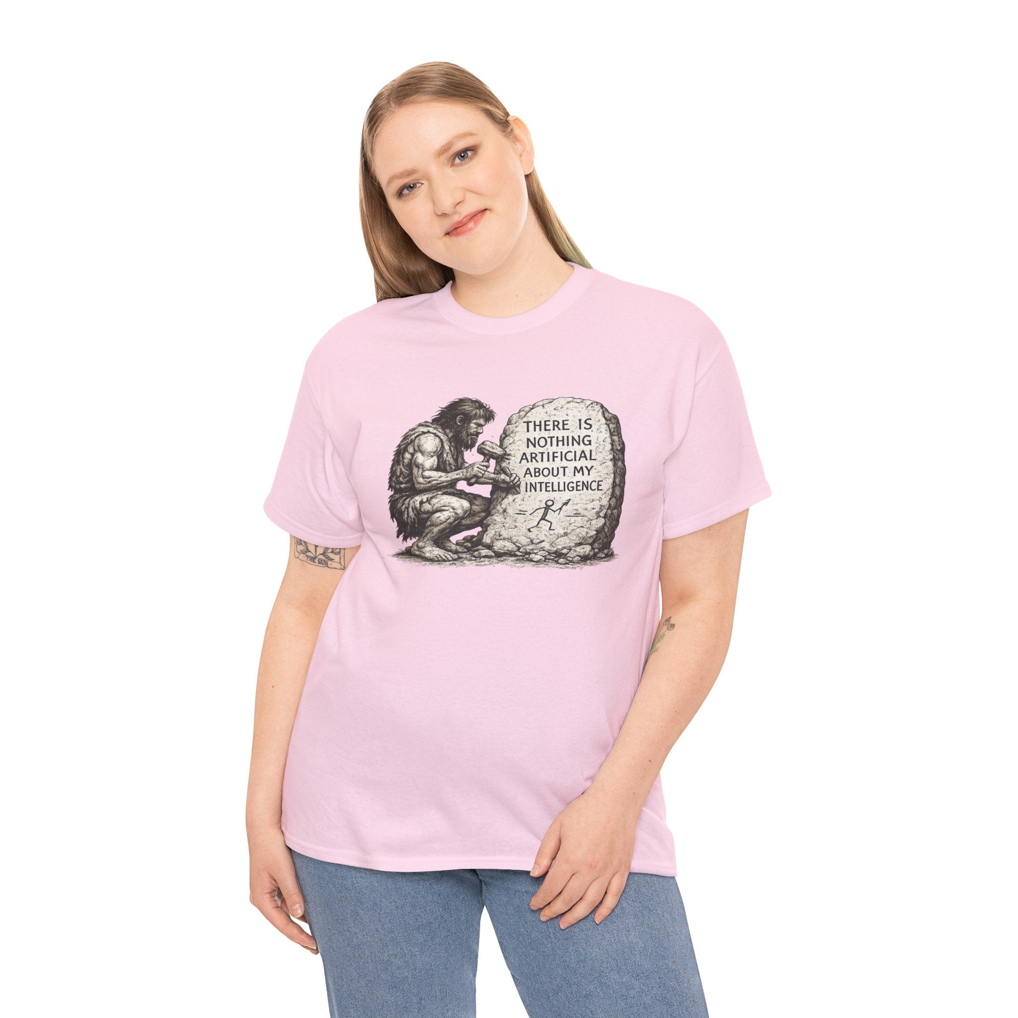 There Is Nothing Artificial About My Intelligence Caveman T Shirt – Funny AI Philosophy Graphic Tee