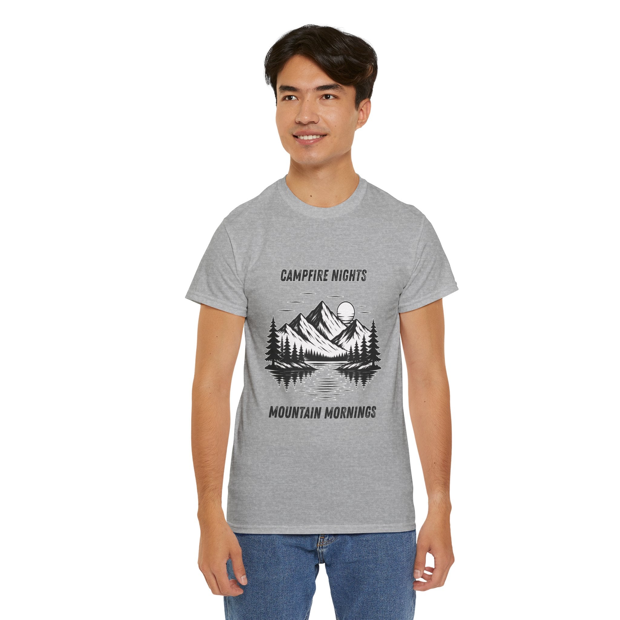 Campfire Nights Mountain Mornings T Shirt – Vintage Hiking Camping Mountain Graphic Tee