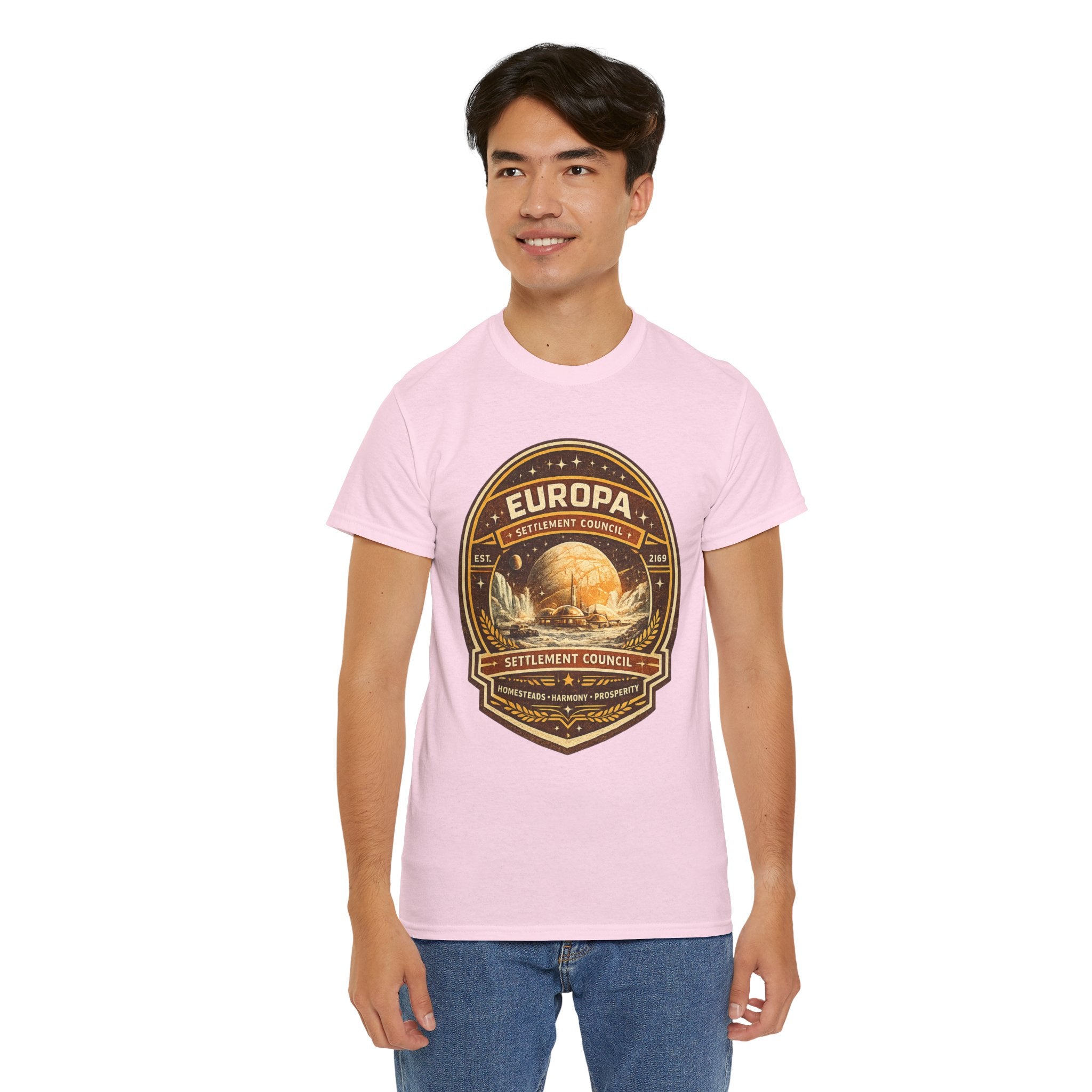 Europa Settlement Council T Shirt – Retro Sci Fi Space Colony Graphic Tee