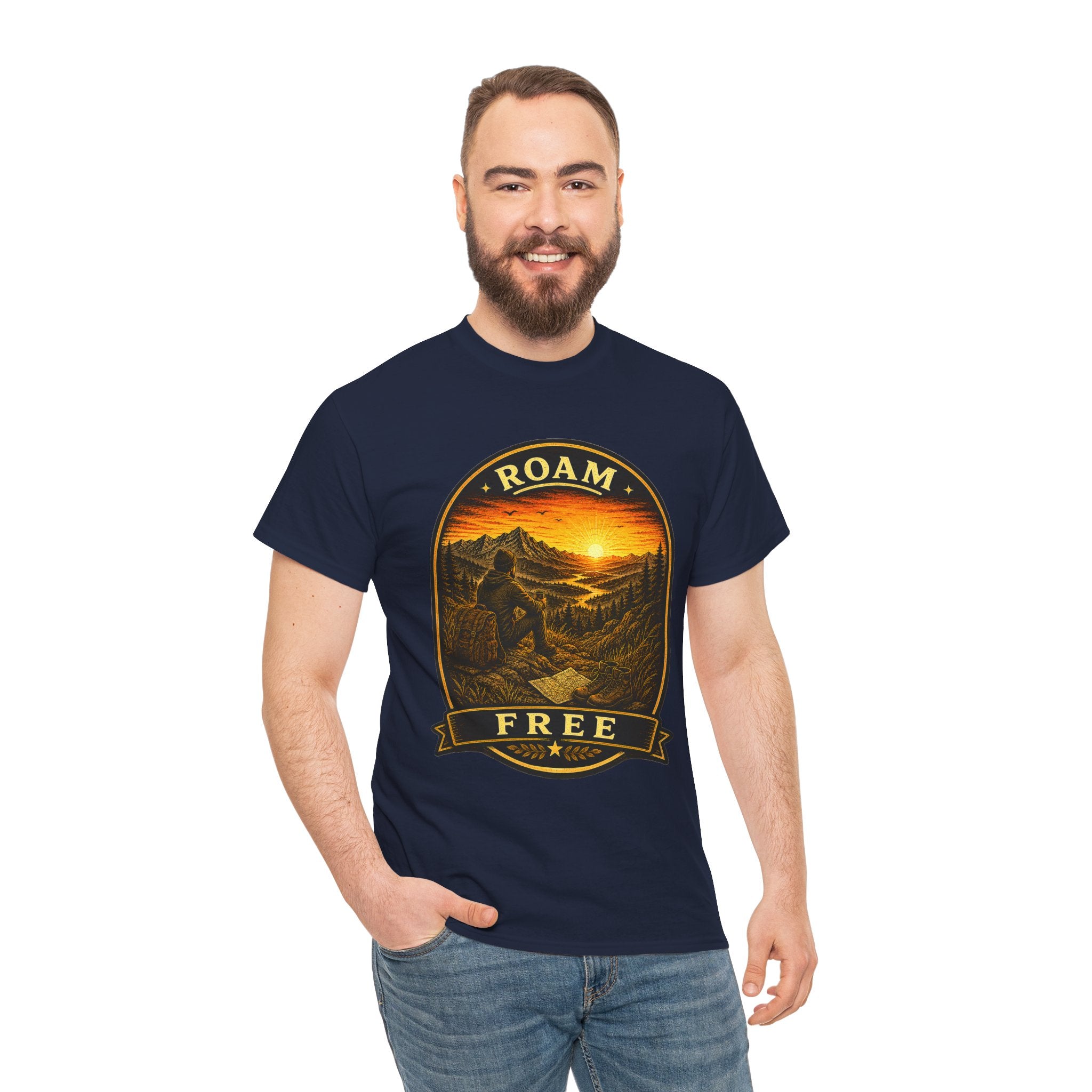 Roam Free Hiking T Shirt – Vintage Mountain Adventure Camping Graphic Tee