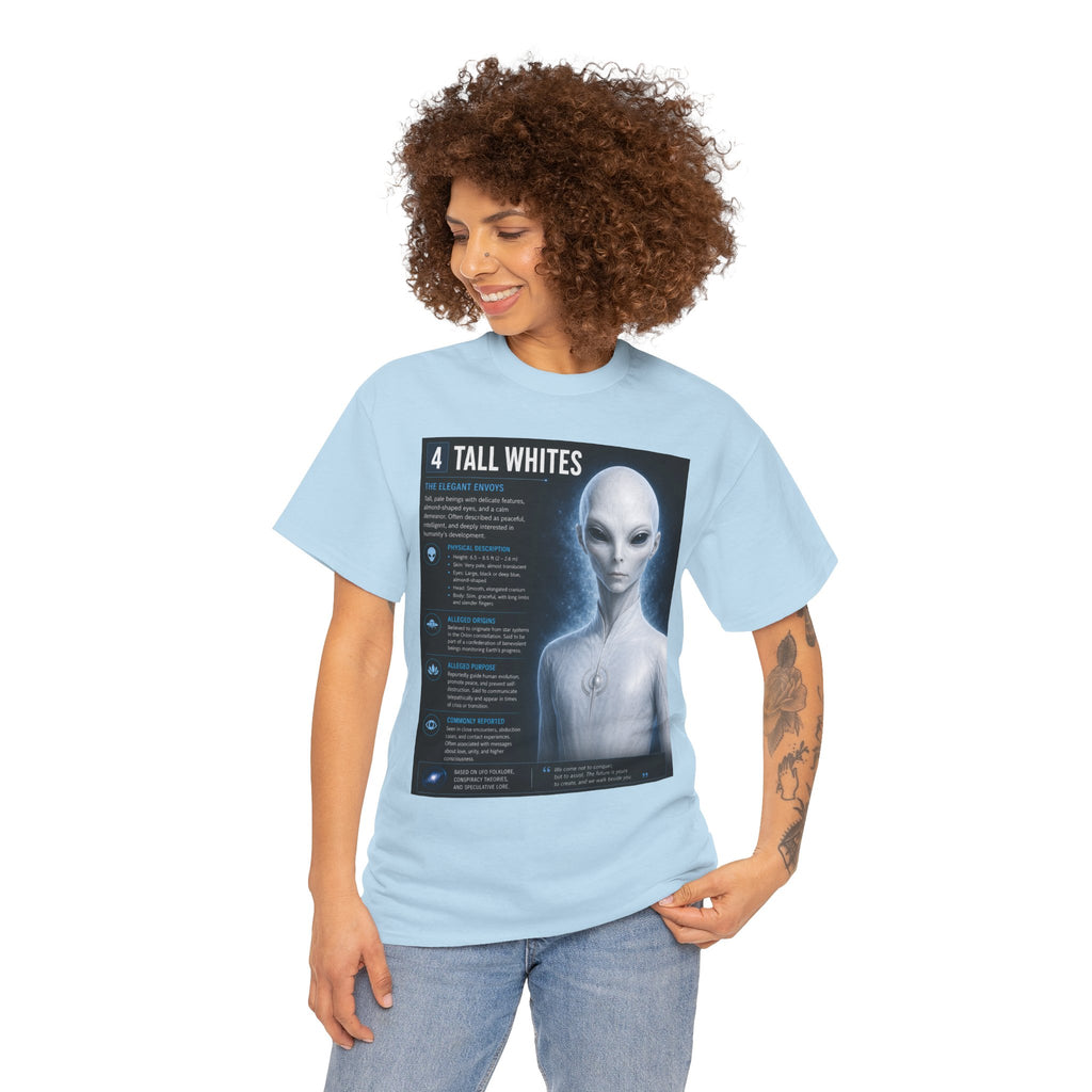 Tall Whites Alien T-Shirt – Ancient Aliens Sci-Fi Informational Graphic Tee for UFO Fans