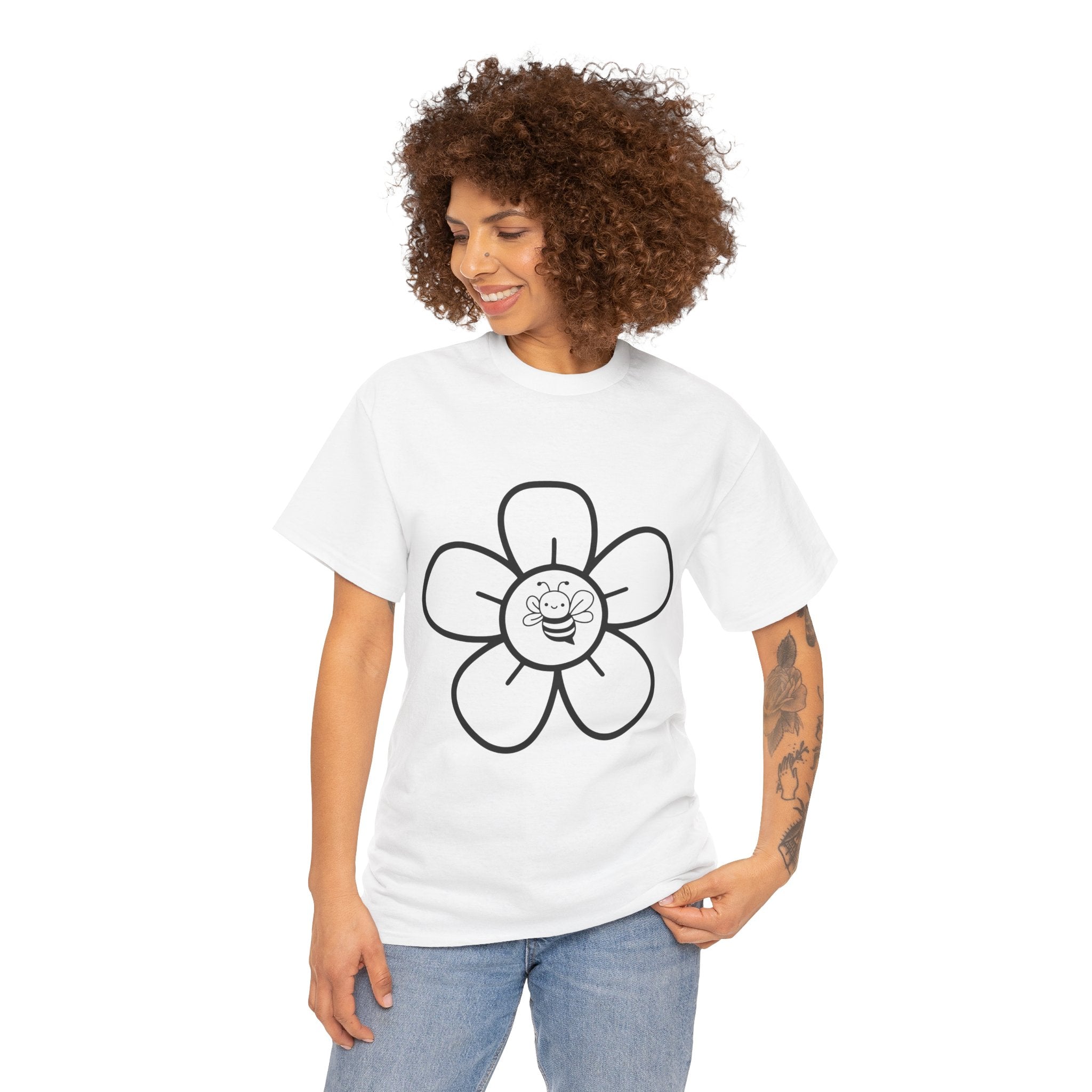 Cute Bee Flower T Shirt – Minimalist Floral Bee Graphic Tee for Nature Lovers