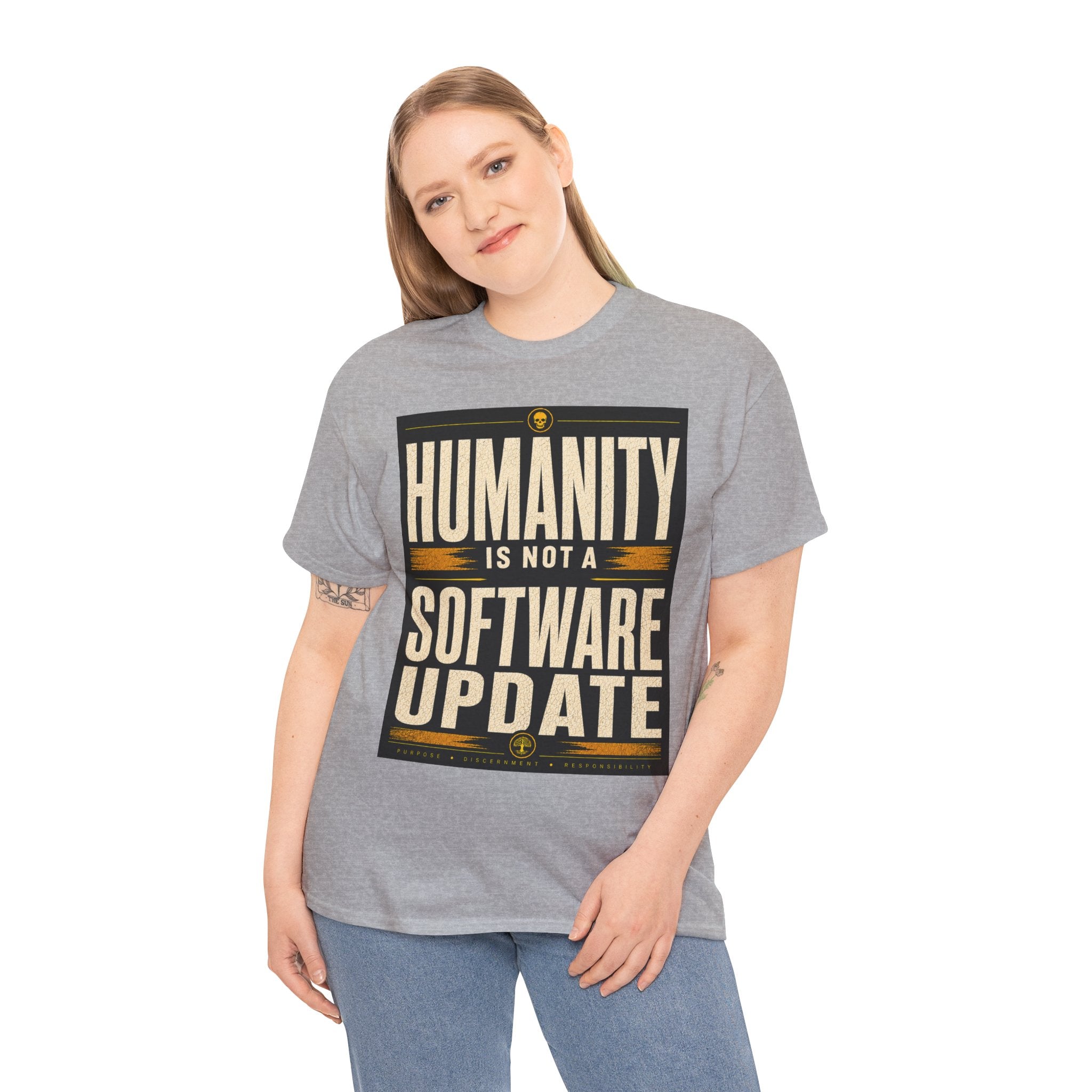 Humanity Is Not a Software Update T Shirt – Retro AI Philosophy Graphic Tee