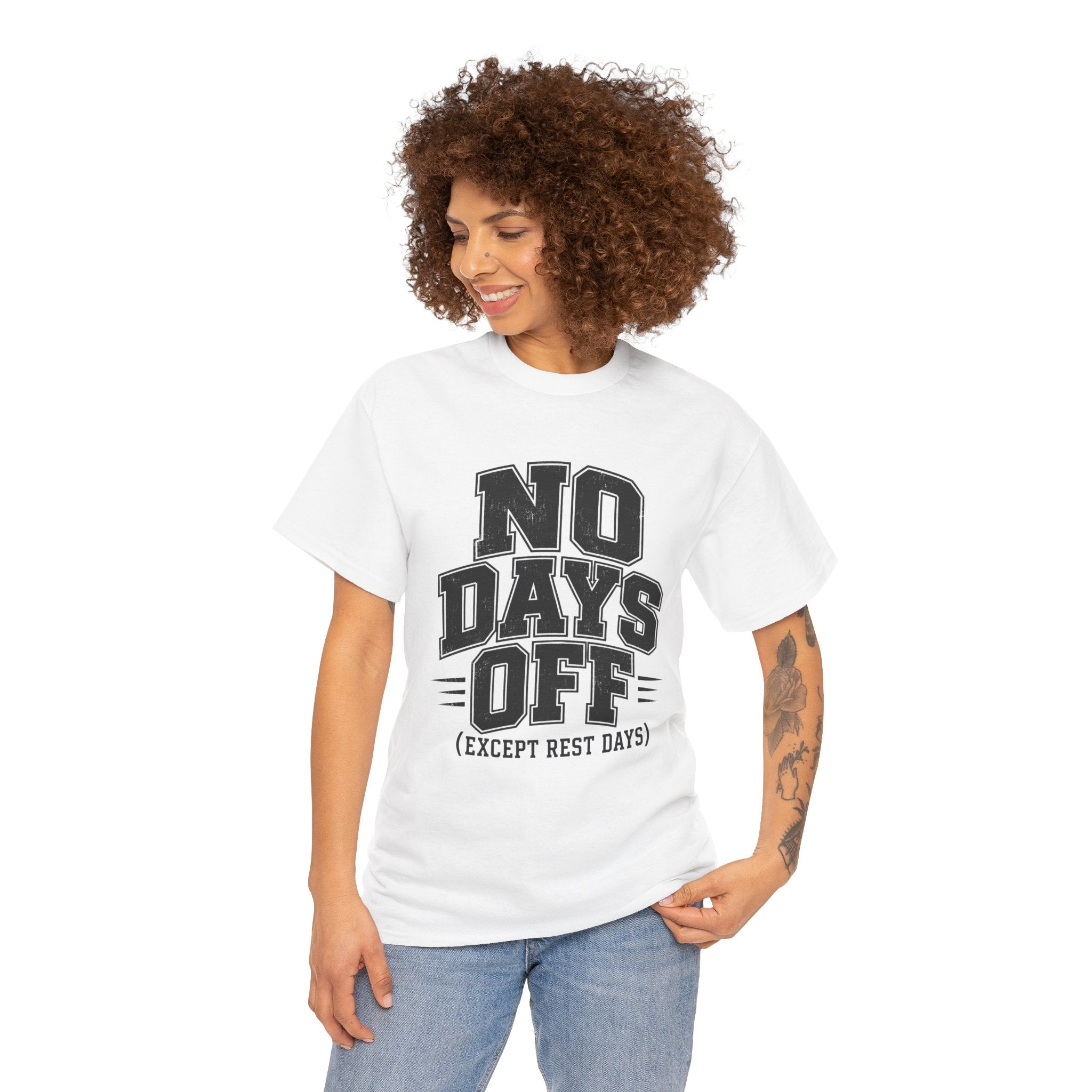 No Days Off (Except Rest Days) T-Shirt Light – Funny Gym Motivation Graphic Tee