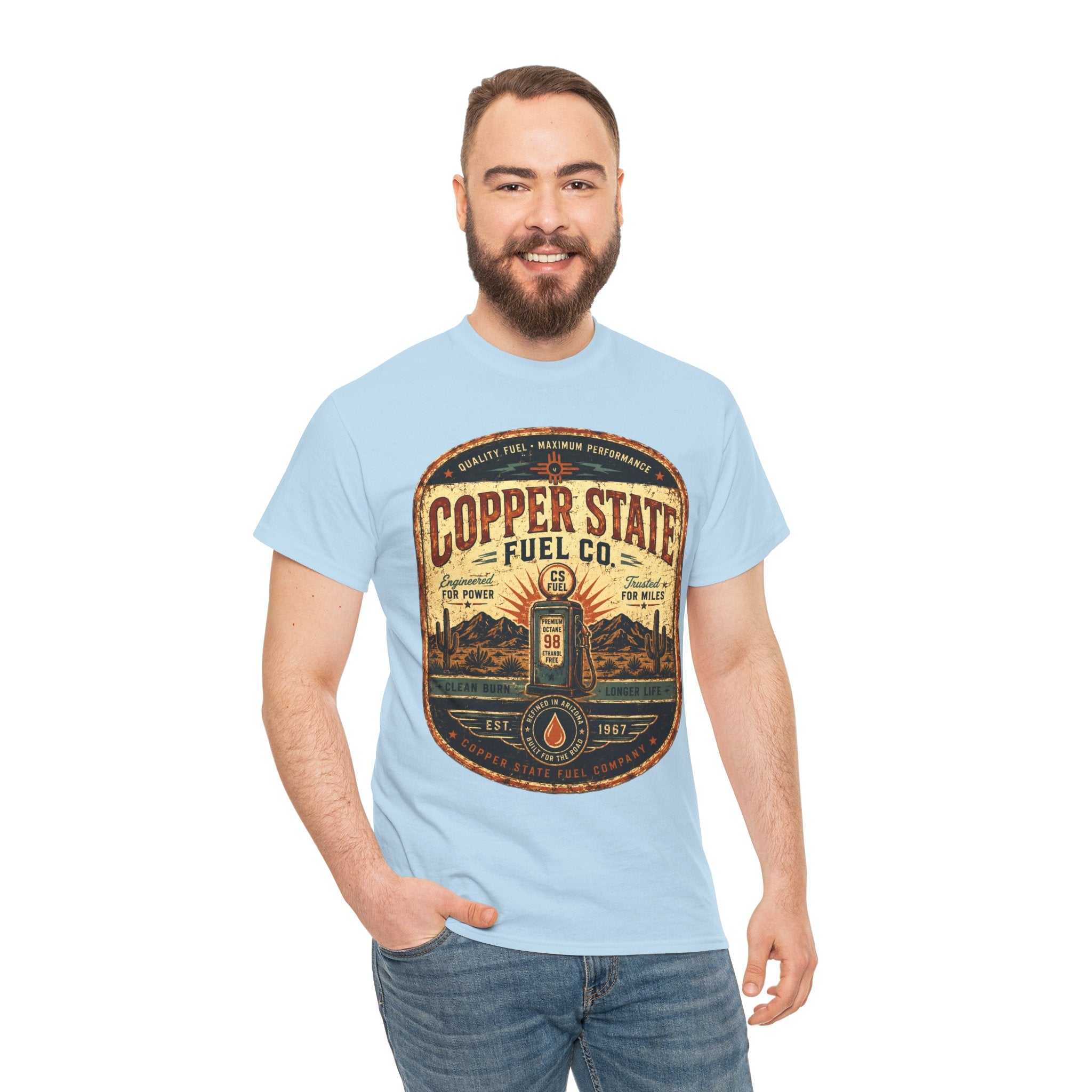 Copper State Fuel Co Vintage Gas Station T-Shirt – Retro Automotive Garage Graphic Tee for Car Enthusiasts