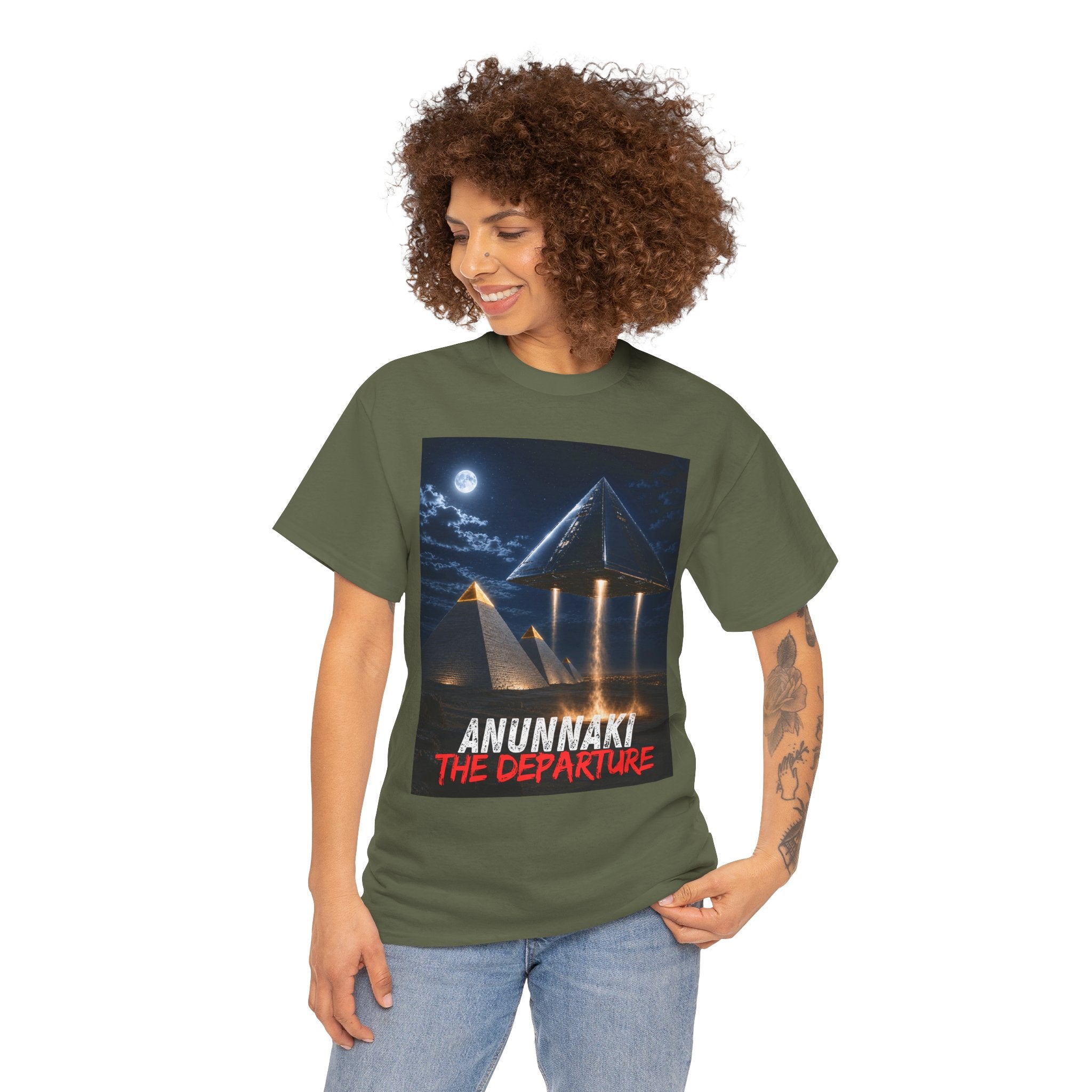 Anunnaki The Departure T-Shirt – Ancient Alien UFO Pyramid Sci-Fi Graphic Tee