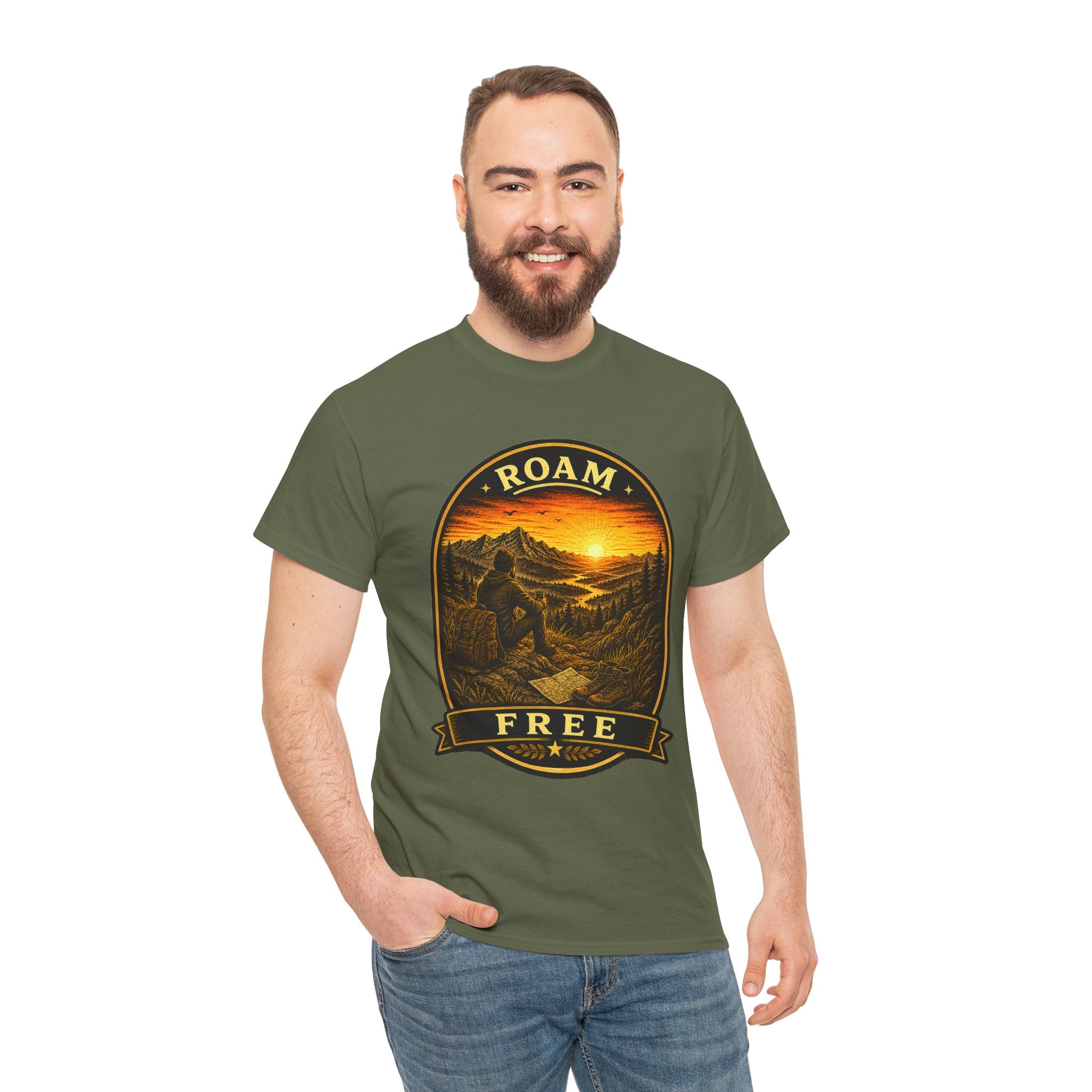 Roam Free Hiking T Shirt – Vintage Mountain Adventure Camping Graphic Tee