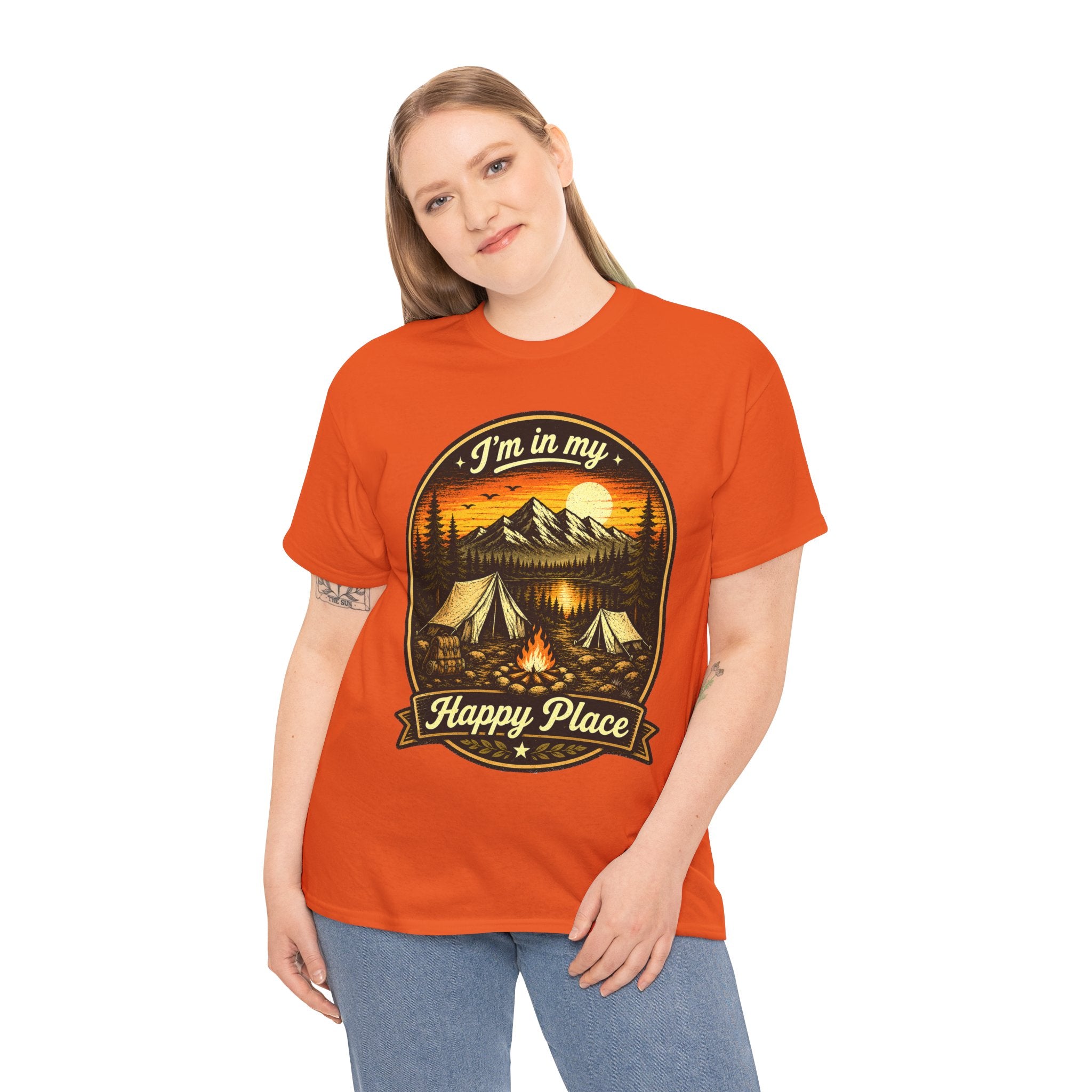 I’m In My Happy Place Camping T Shirt – Vintage Campfire Graphic Tee for Hikers & Outdoor Lovers