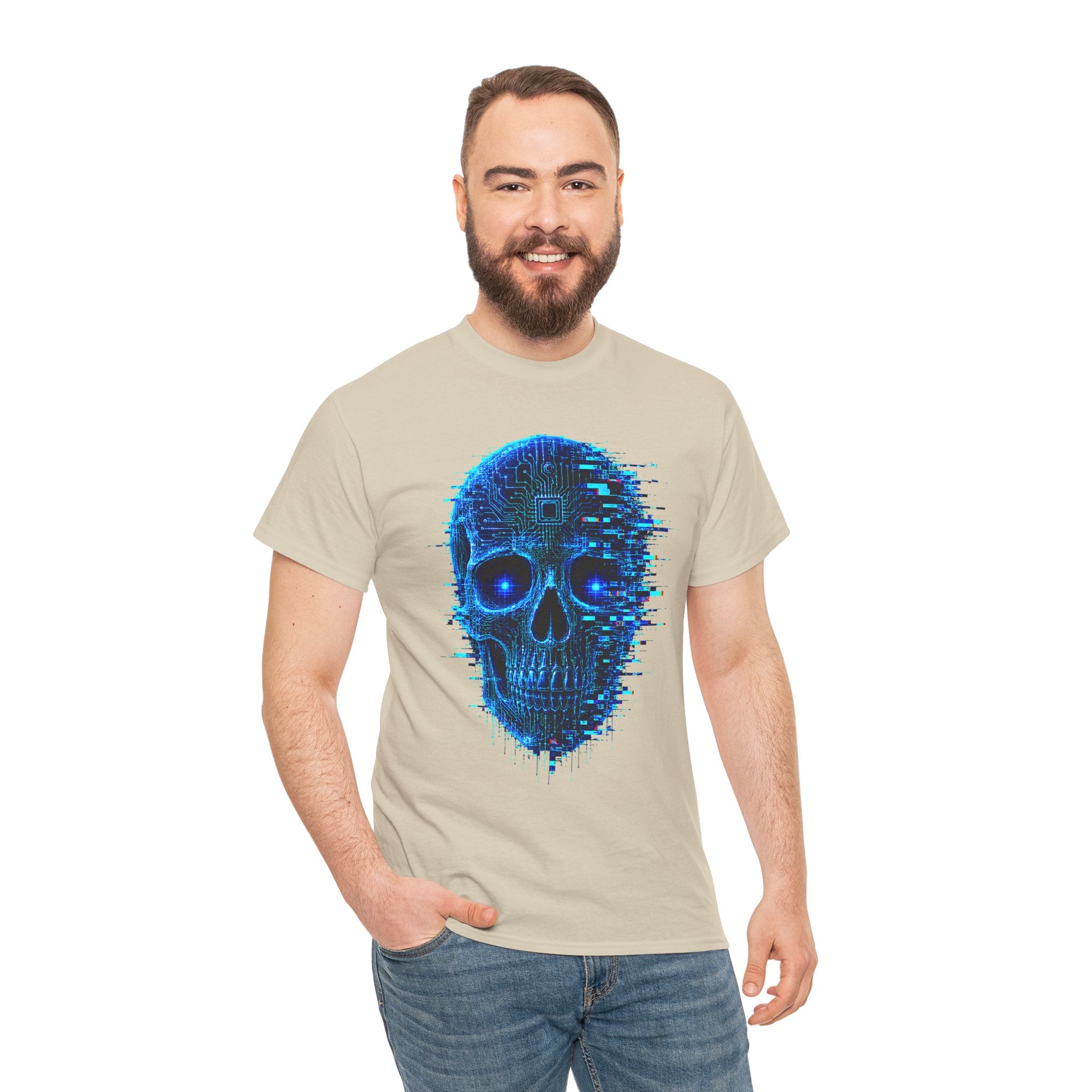 Glitched Skull Cyberpunk Graphic T-Shirt | WildOrbit