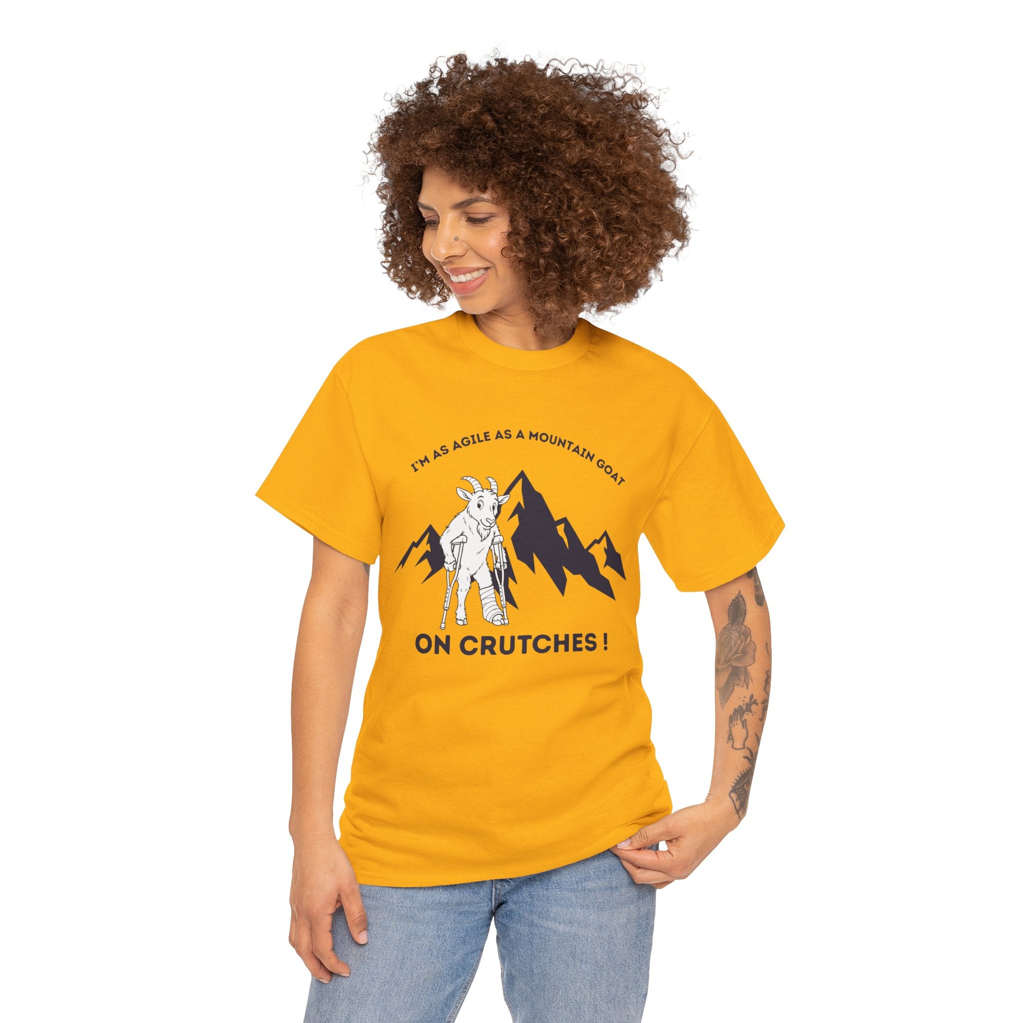 Funny Mountain Goat On Crutches T Shirt – Hiking Recovery Graphic Tee for Campers & Outdoor Lovers