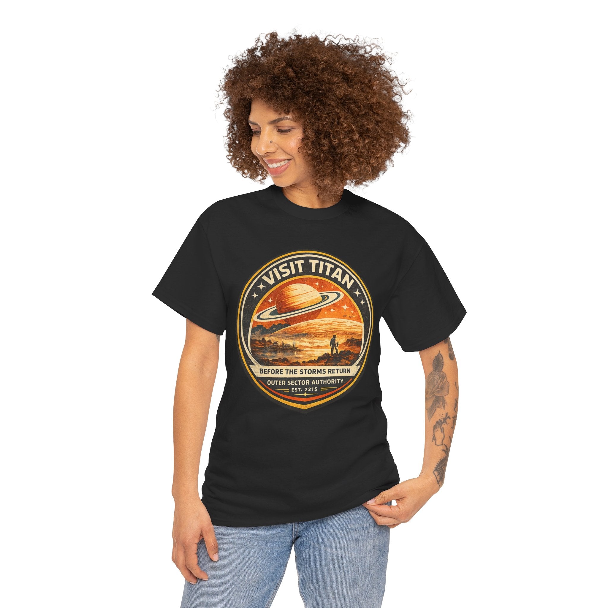 Visit Titan Retro Space Travel T Shirt – Vintage Sci Fi Planet Tourism Graphic Tee