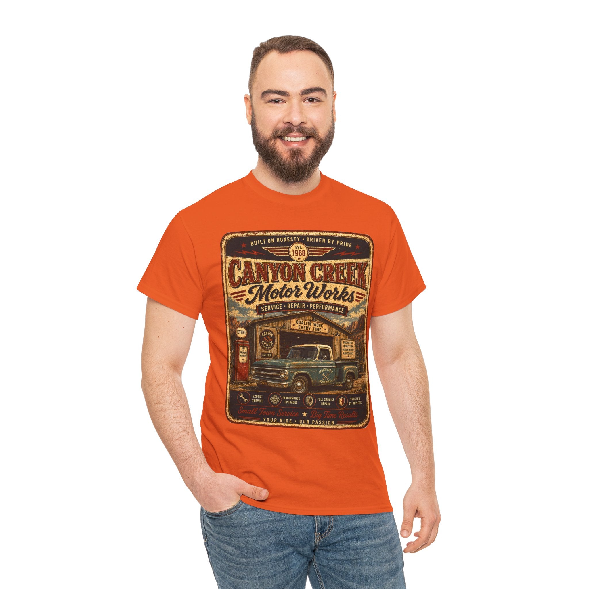 Canyon Creek Motor Works Vintage Mechanic T Shirt – Retro Pickup Truck Graphic Tee