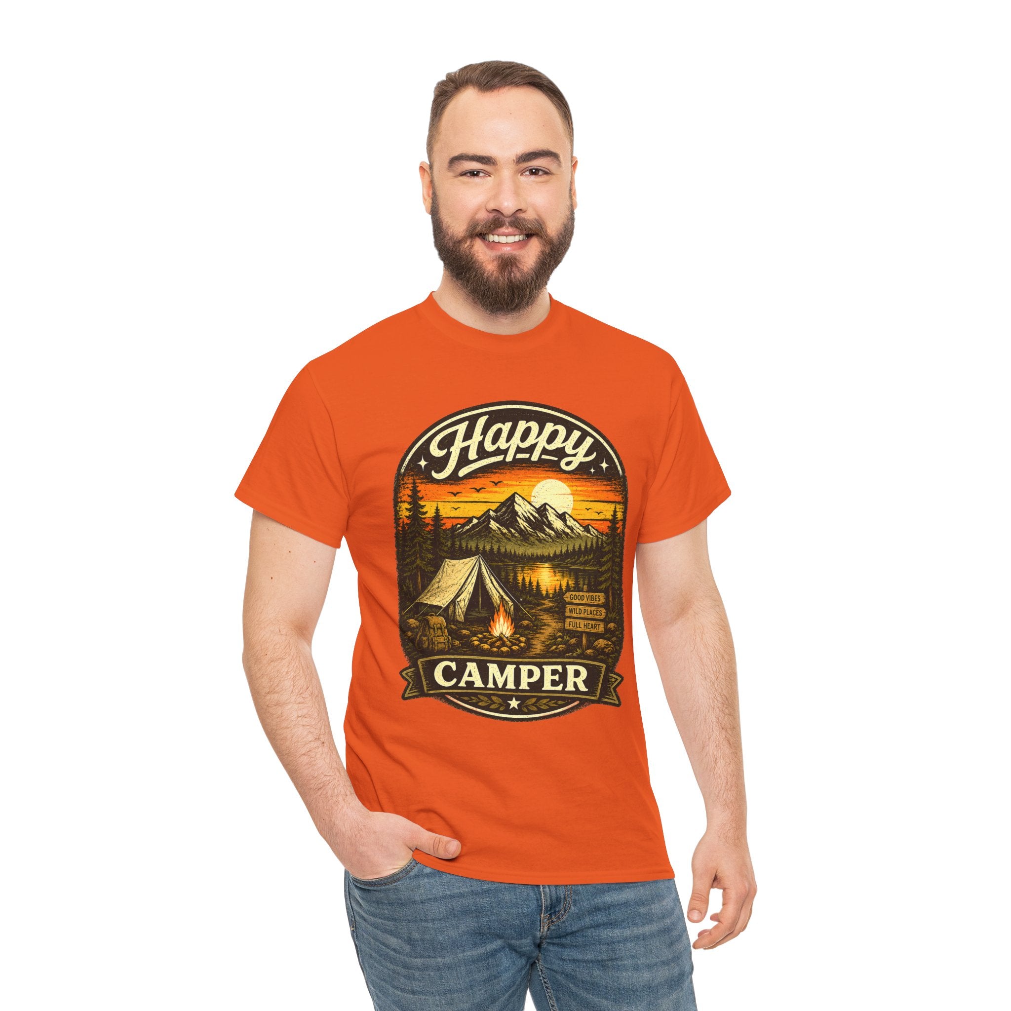 Happy Camper T Shirt – Vintage Camping Graphic Tee for Hikers & Outdoor Adventure Lovers