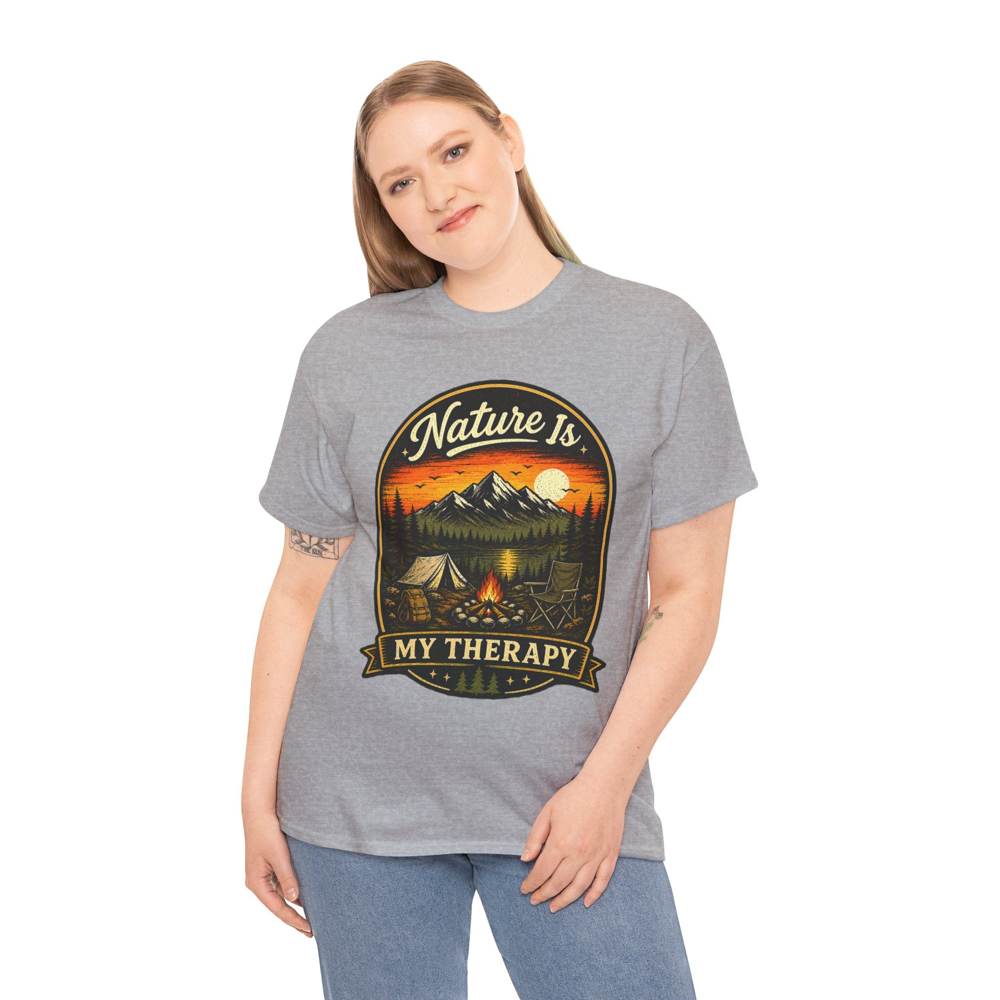 Nature Is My Therapy T Shirt – Vintage Camping Graphic Tee for Hikers & Outdoor Lovers