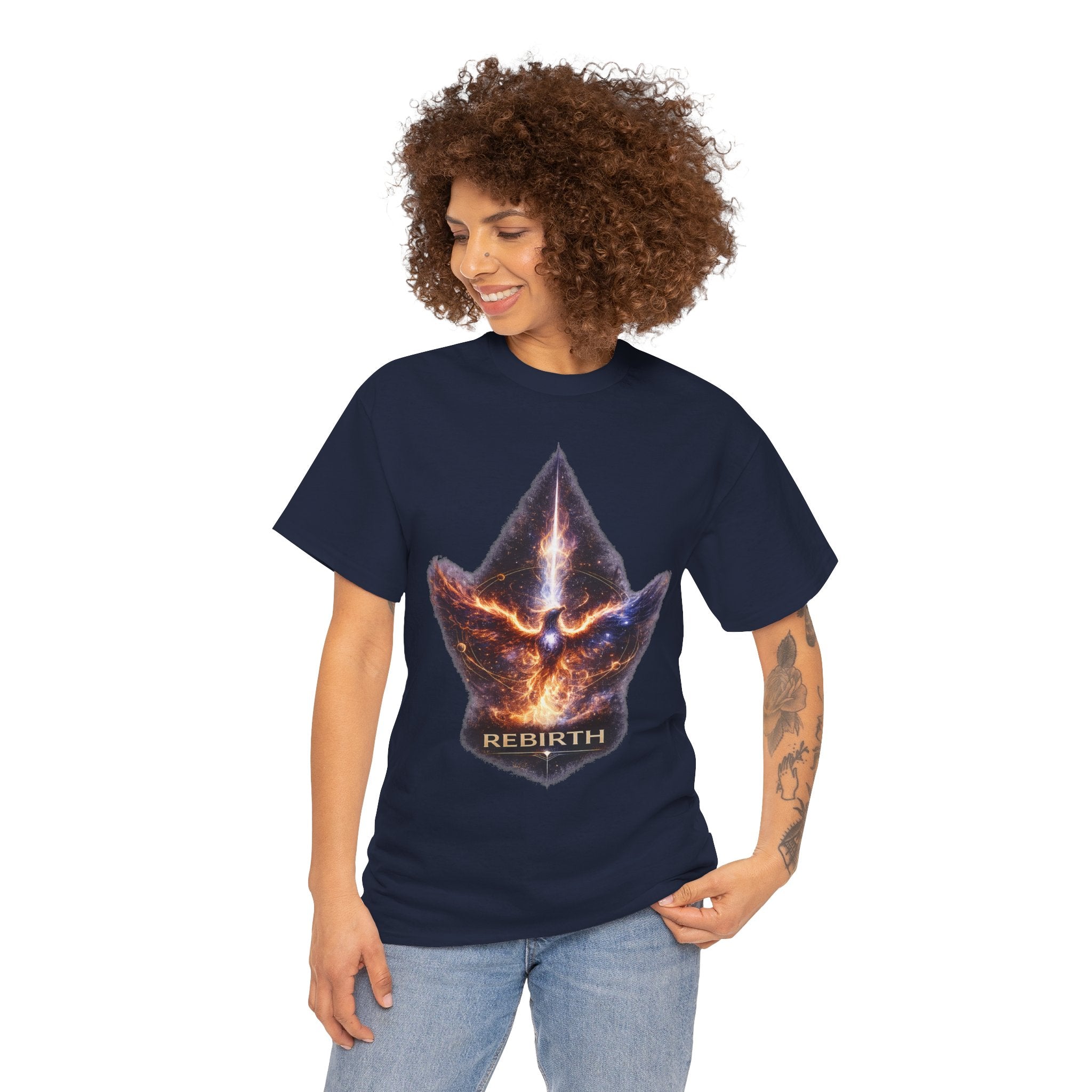 Rebirth Cosmic Phoenix T Shirt – Spiritual Transformation Meditation Graphic Tee