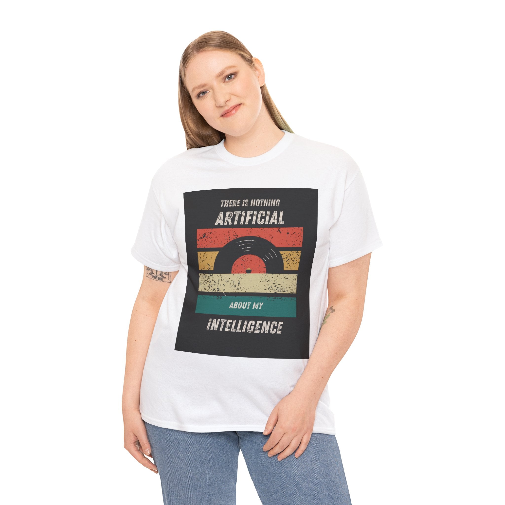 There Is Nothing Artificial About My Intelligence T Shirt – Retro Vinyl AI Quote Graphic Tee