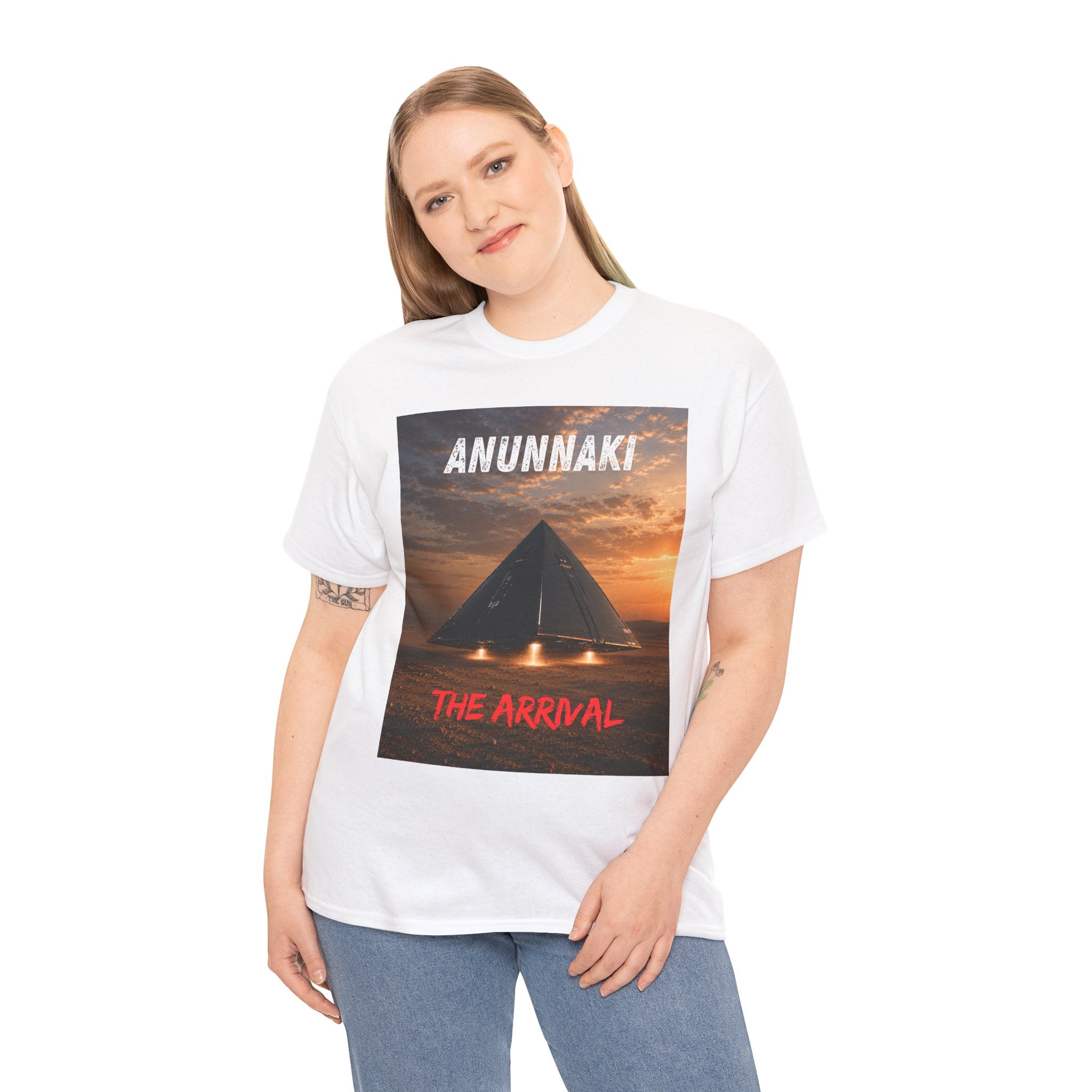 Anunnaki Arrival T Shirt – Ancient Alien Pyramid UFO Graphic Tee Inspired by Sumerian Legends