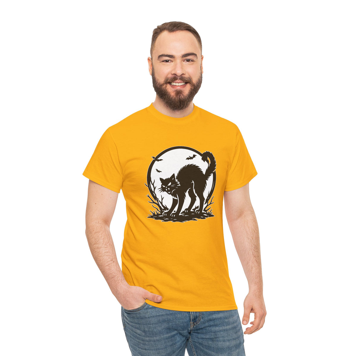 Black Cat Moon Halloween Graphic T-Shirt | WildOrbit