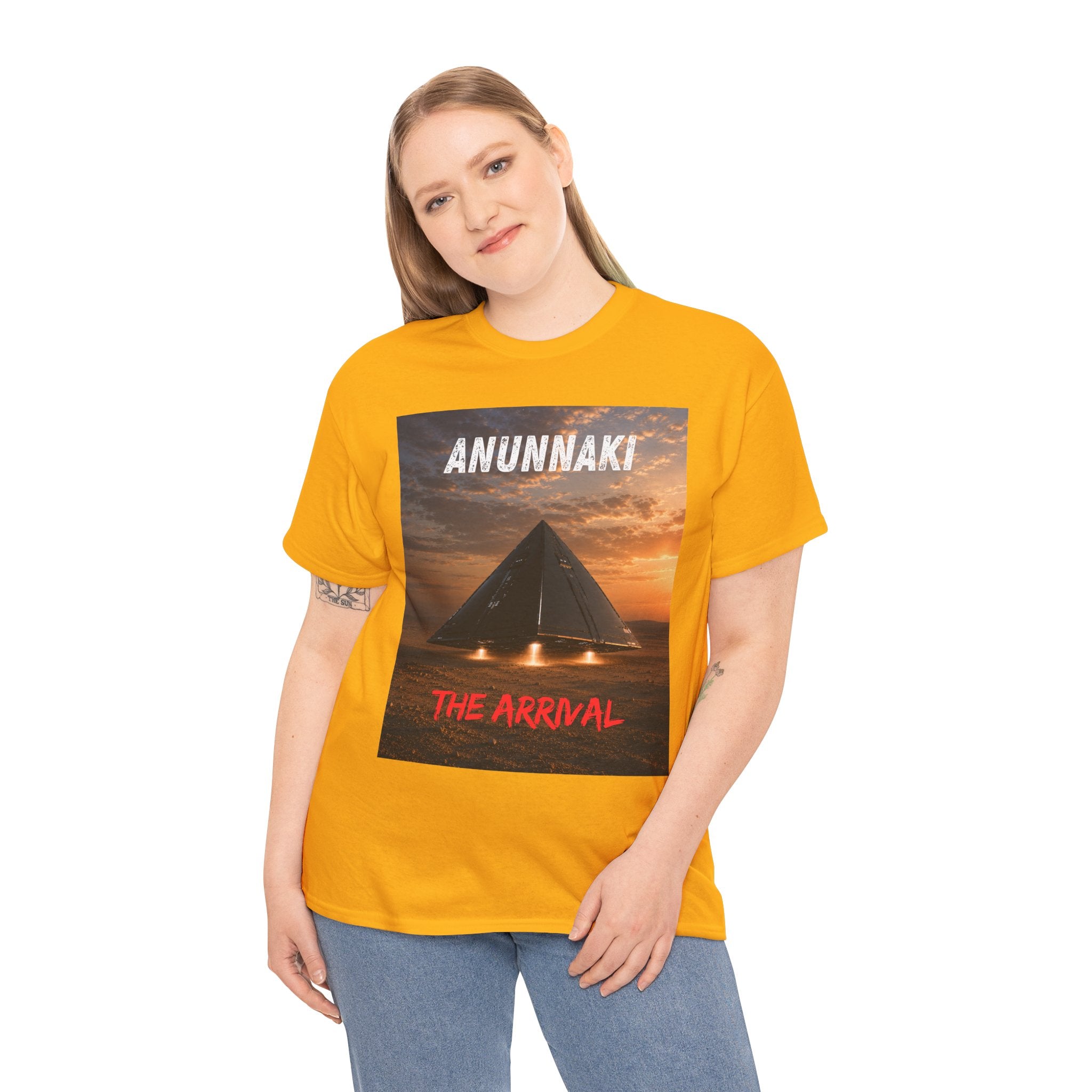 Anunnaki Arrival T Shirt – Ancient Alien Pyramid UFO Graphic Tee Inspired by Sumerian Legends