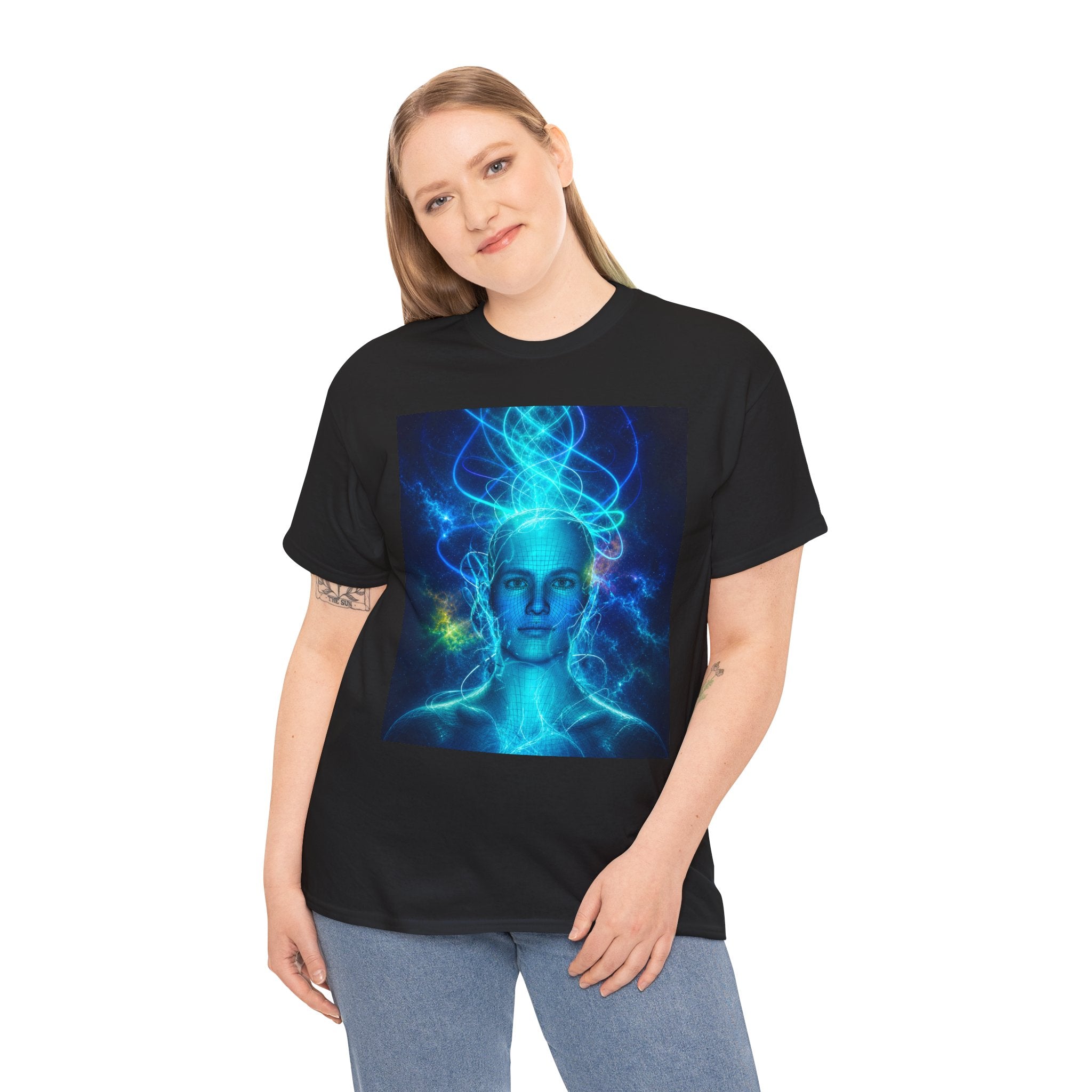 Sci Fi Regeneration Head T Shirt – Electric Blue Cyberpunk AI Graphic Tee