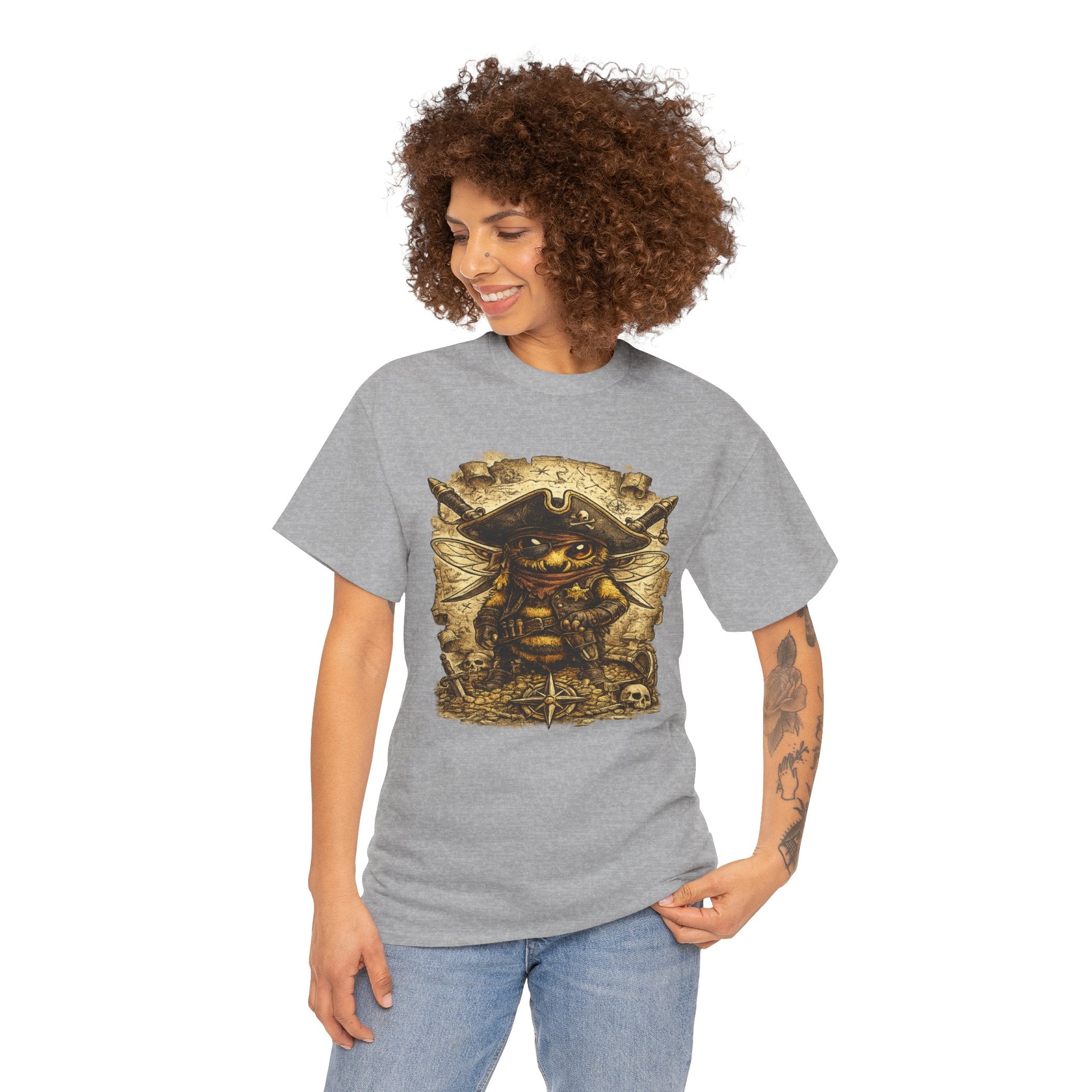 Pirate Bee Graphic T Shirt – Vintage Treasure Map Cartoon Bee Tee