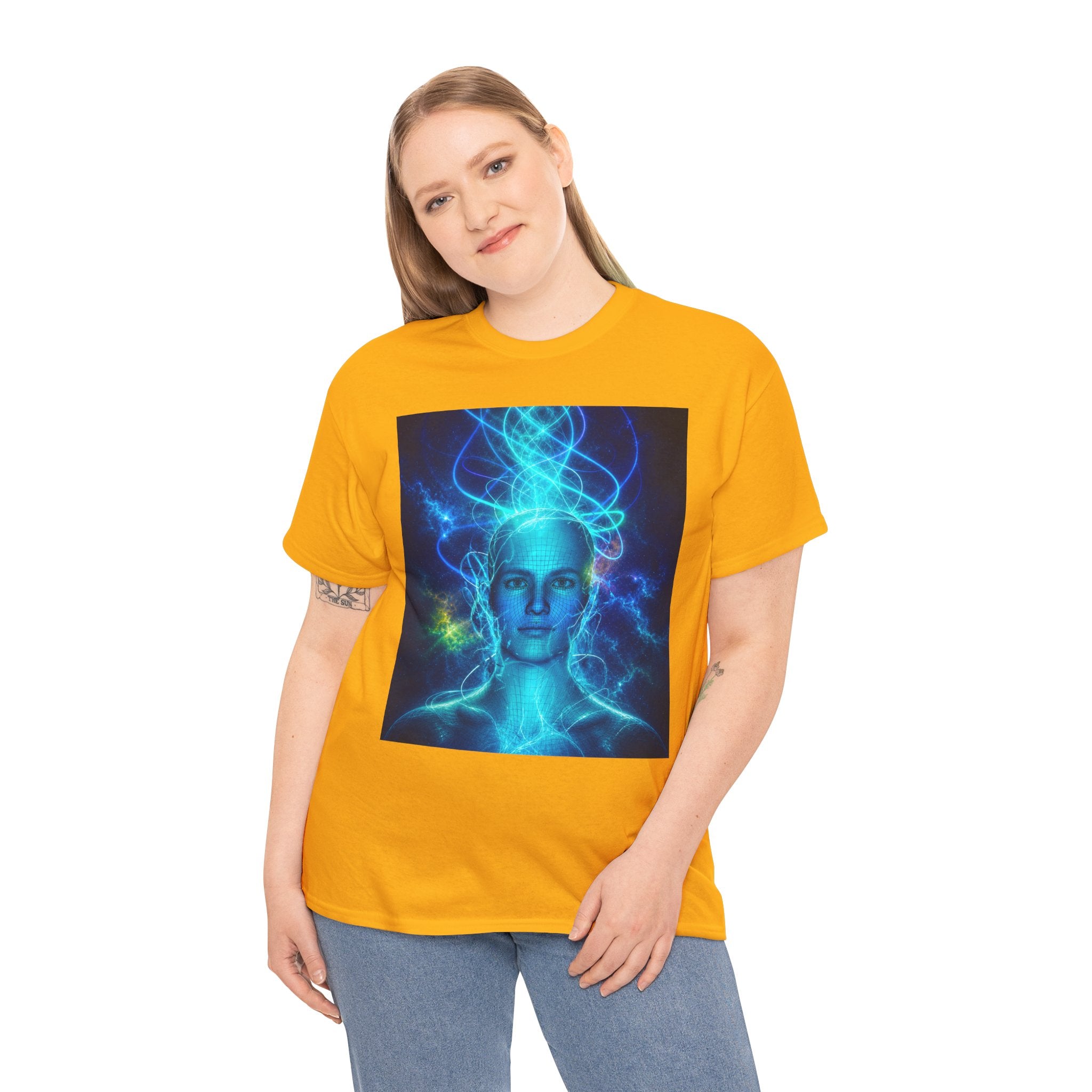 Sci Fi Regeneration Head T Shirt – Electric Blue Cyberpunk AI Graphic Tee